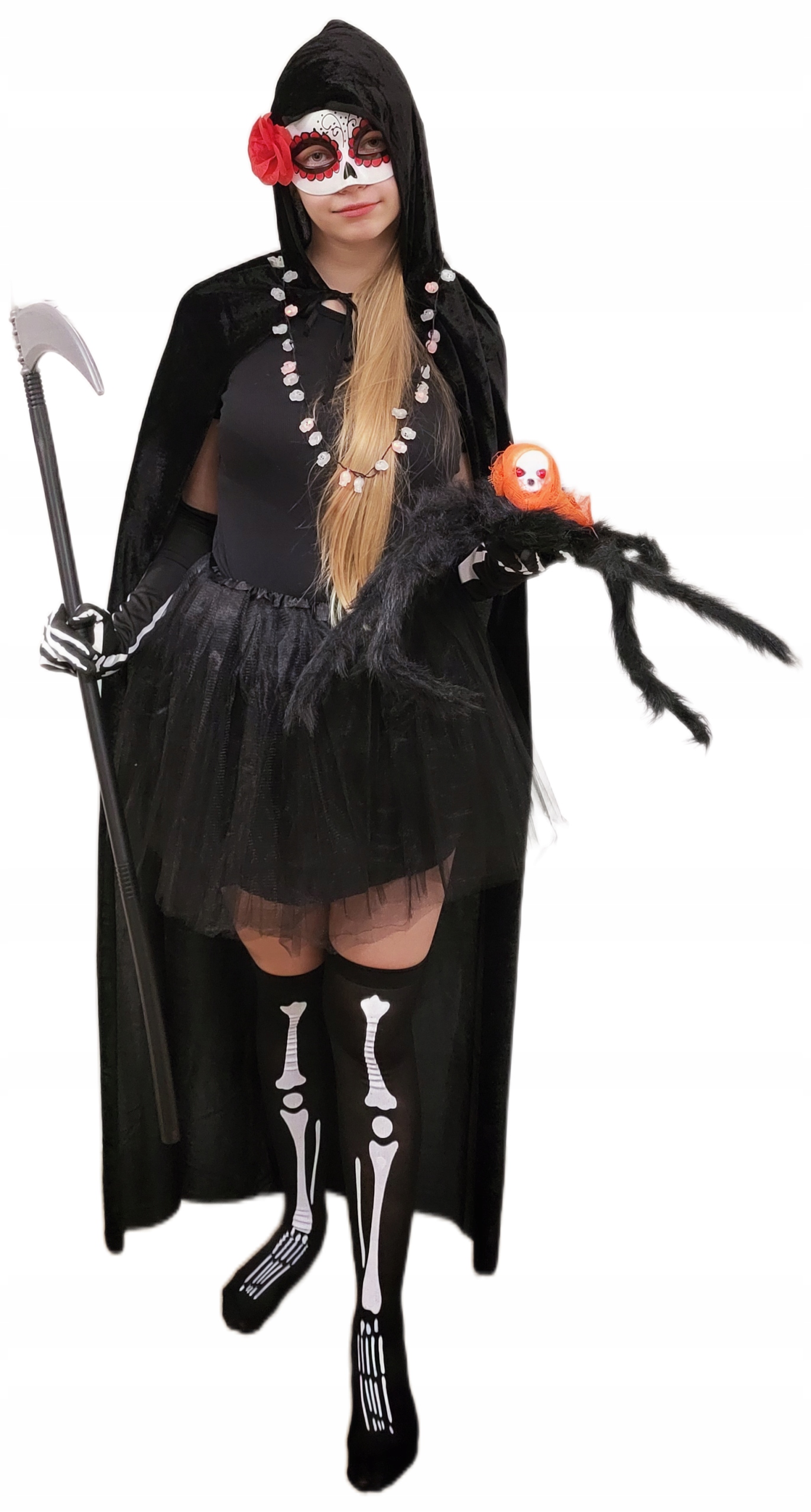 Kostým 8el Smrt maska peler. kosa punčocháče rukavice našij spodek pavouk
