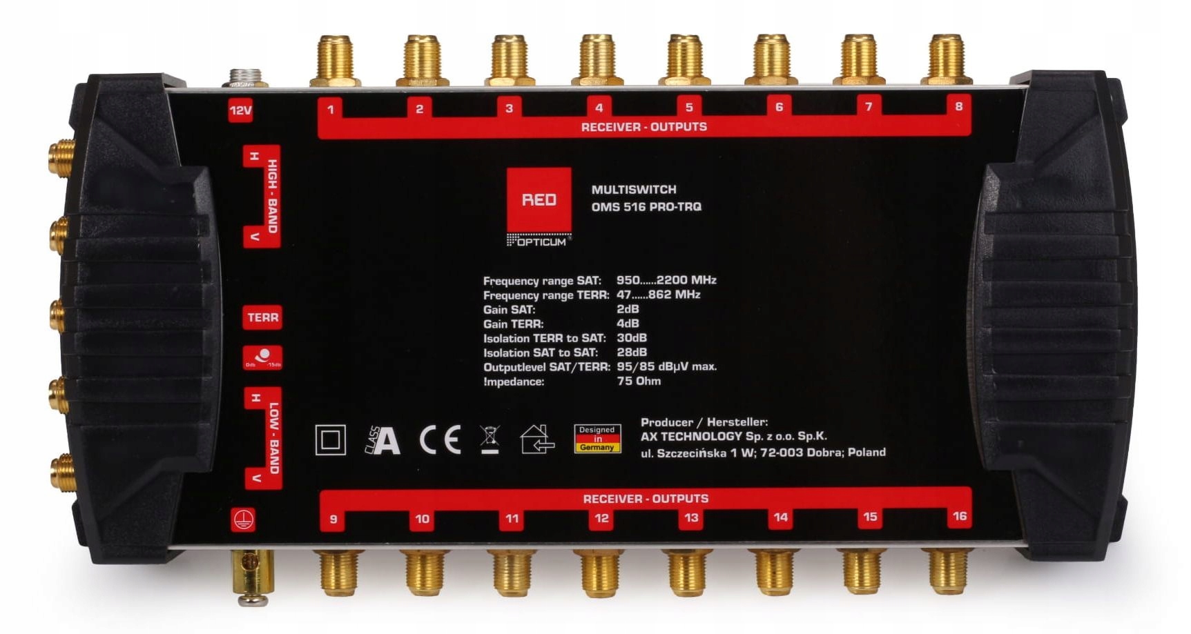 

MultiSwitch 5/ 16 Wyjść Tv Opticum Regulacja 15dB