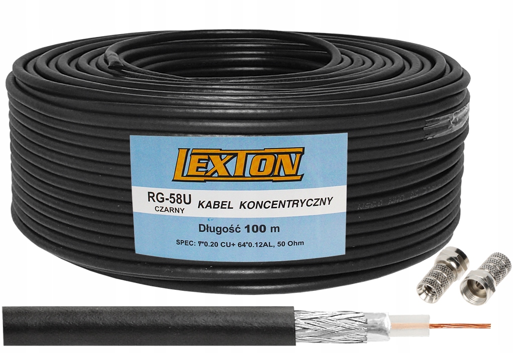 Kabel Koncentryczny Antenowy RG-58 100% Miedziana Linka 100M 4.95MM Czarny