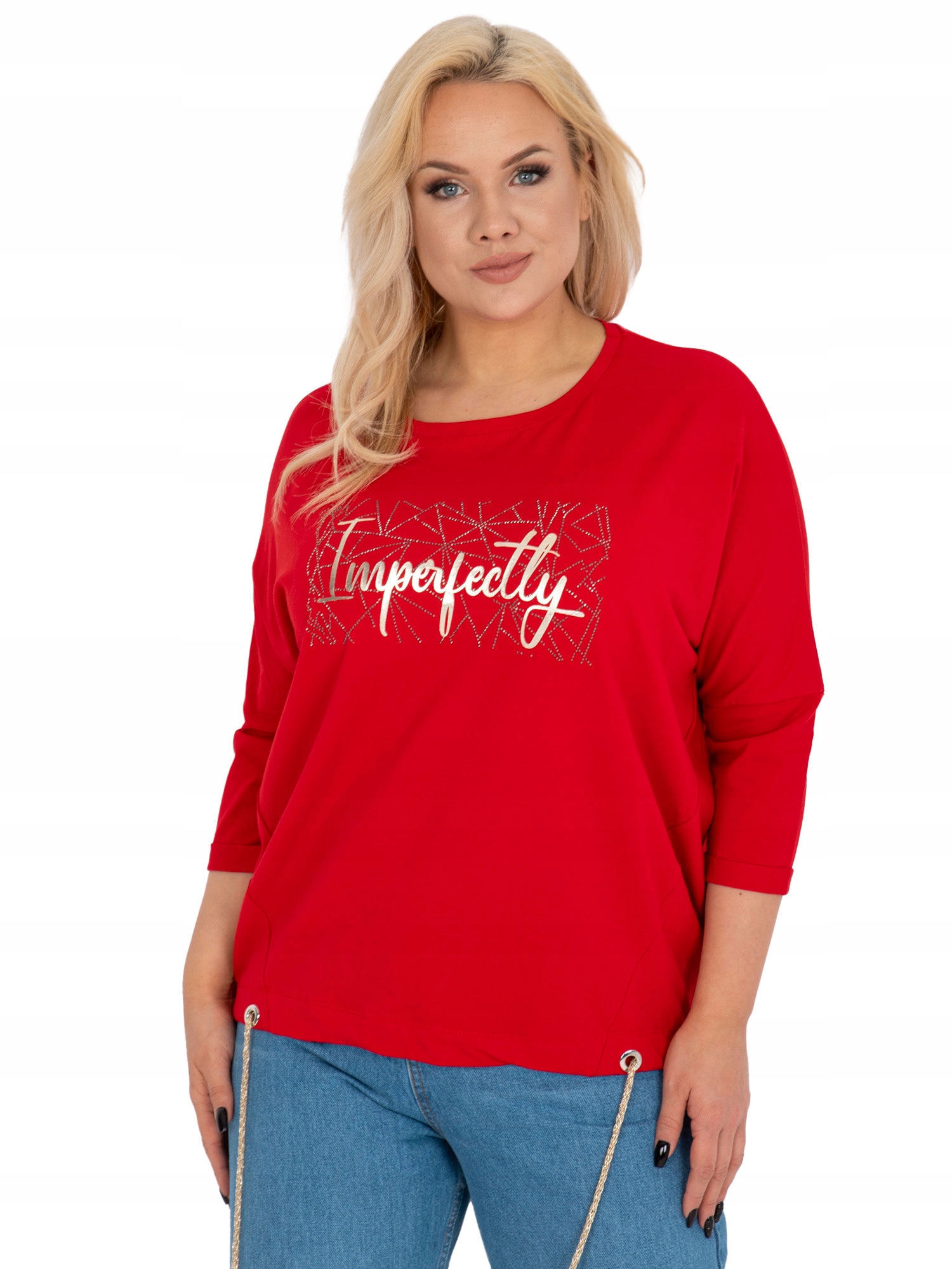 

Bawełniana Bluzka plus size ze srebrną aplikacją