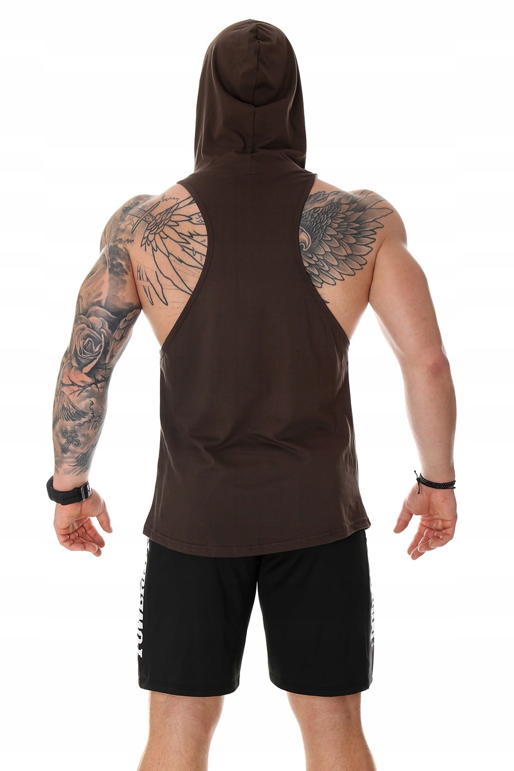 Bokserka z kapturem męska FORCE brązowy S Dekolt okrągły