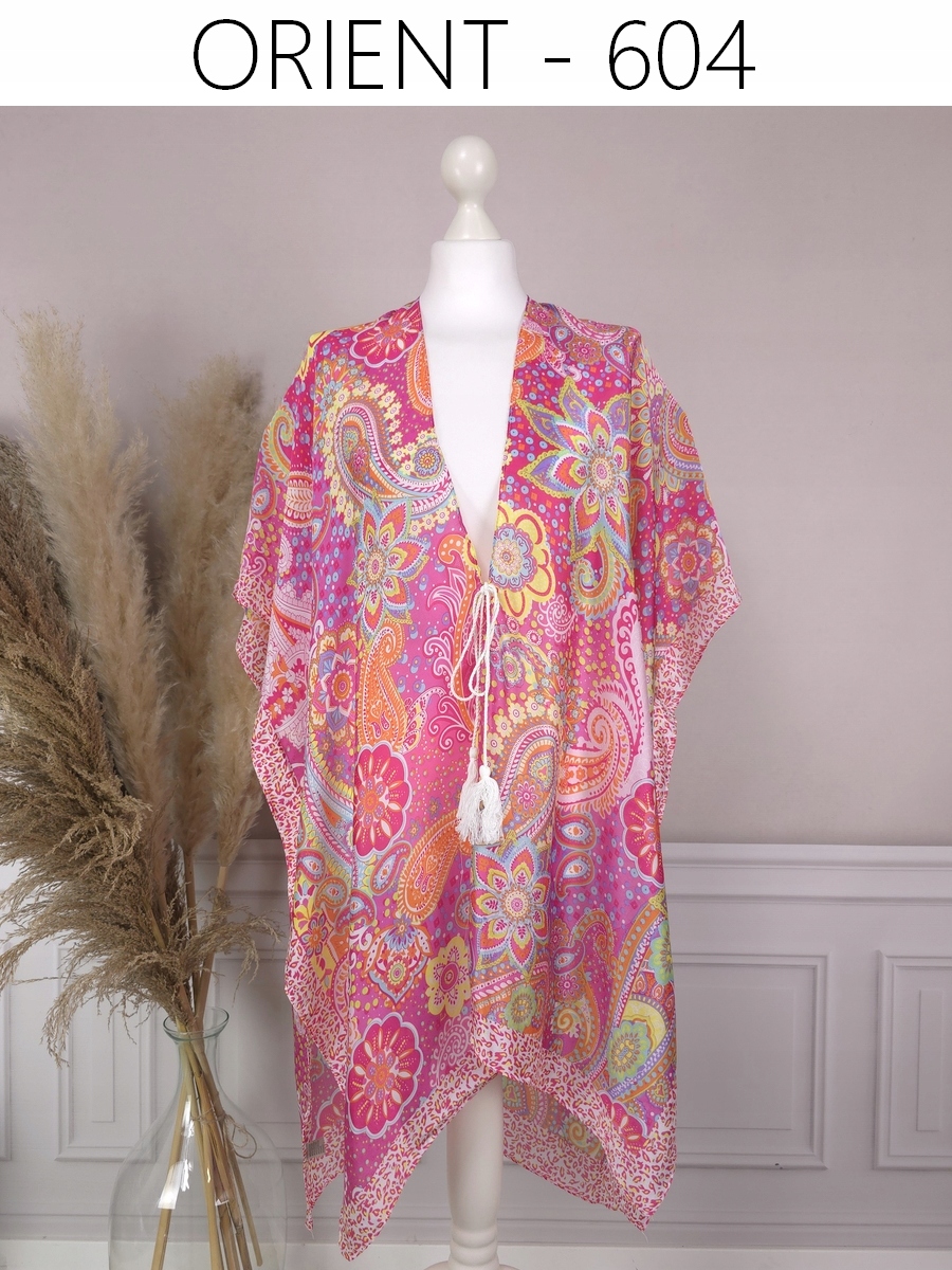 Piękne JEDWABNE PAREO CHUSTA PLAŻOWA KIMONO modne narzutka na strój tunika Wzór dominujący orientalny