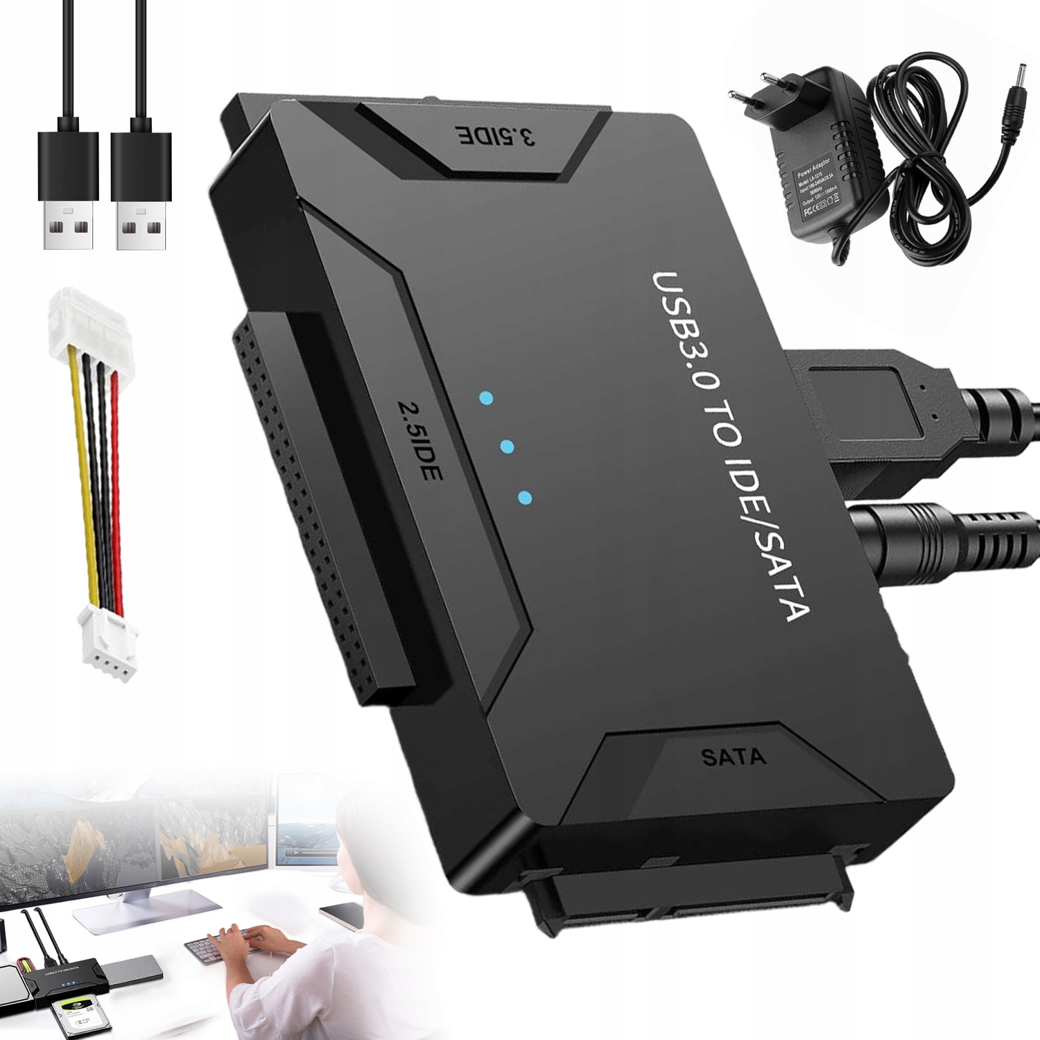 Adaptér Na Disk Sata Ide 2,5" 3,5" Podpora Až 6TB Usb 3.0