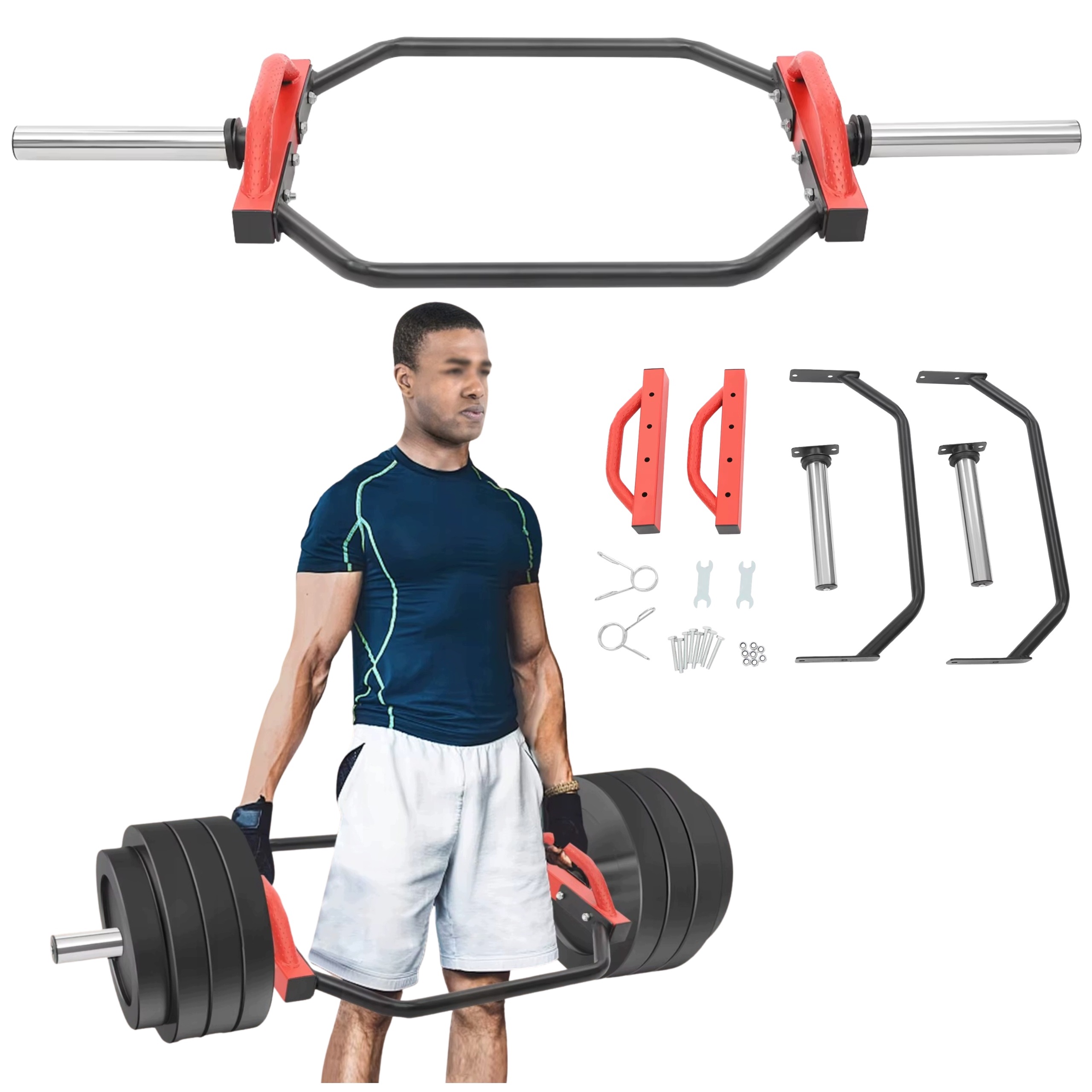 Trap Bar Osa pro mrtvý tah Hexagonální dřepy 150 kg 142 cm Svorky