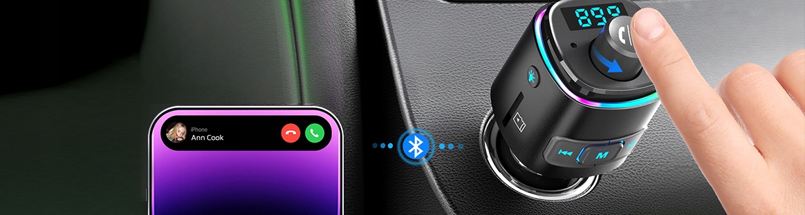 Transmiter bluetooth FM samochodowy SZYBKA ładowarka PD 23W QC3.0 USB-C LED Źródło sygnału bluetooth karta pamięci USB