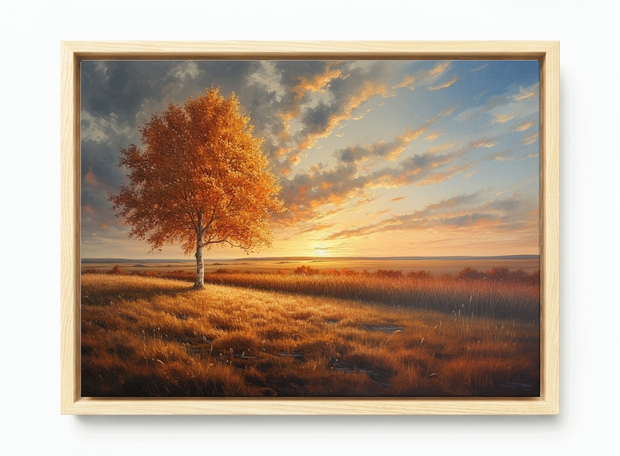 Obraz Rám Americký Box Krajina Dřevo Bříza Podzim Slunce Západ 60x40