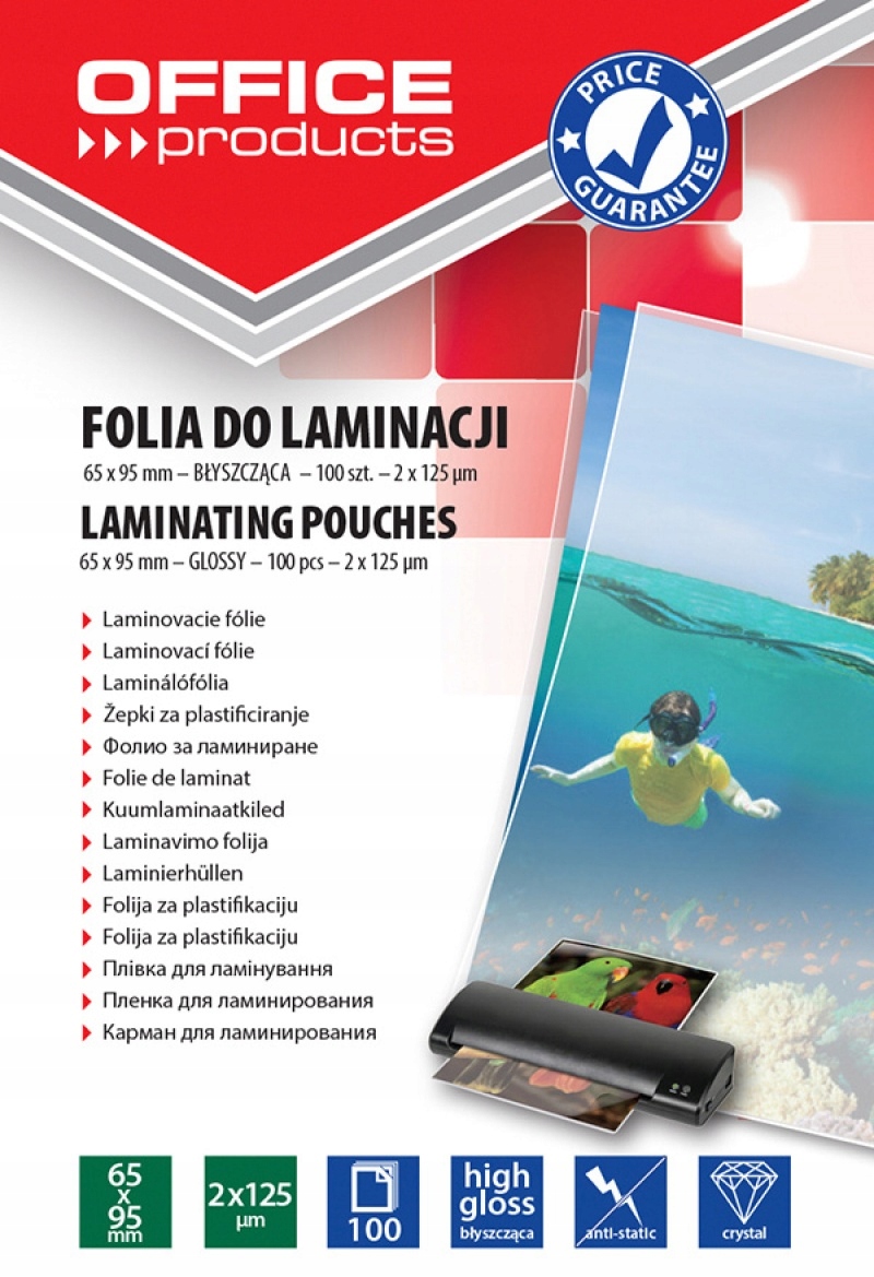

Folia do laminowania 65x95mm 2x125mikr 100szt