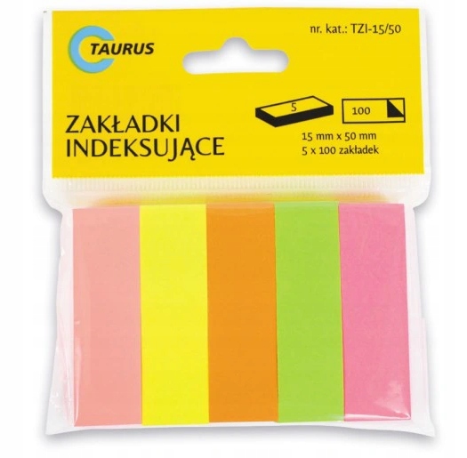 

Zakładki indeksujące papierowe 15mmx50mm 5x100szt.
