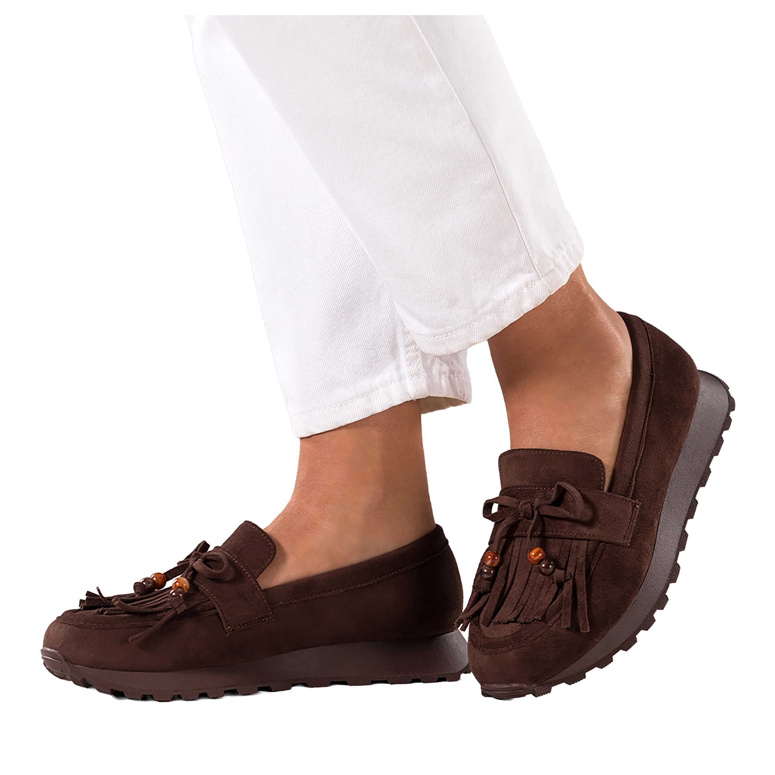 Čokoládové Mokasíny Dámské Třásně Na Platformě Mašle Korálky vel 37