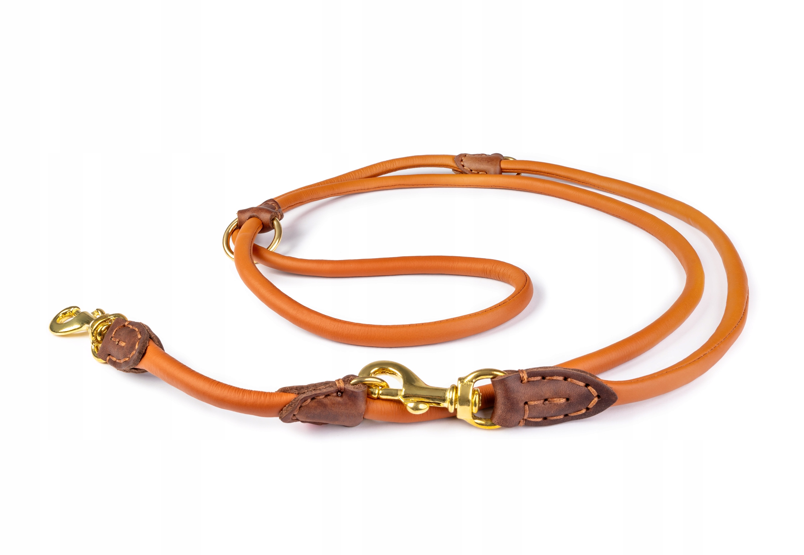 Levně Vodítko nastavitelná 8 mm 2,2 m, ručně šitá z koňaku, střední antialergická kůže