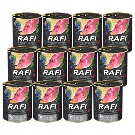 Levně Dolina Noteci Rafi pro psa s hovězími žaludky a šunkou, sada 12 x 800 g