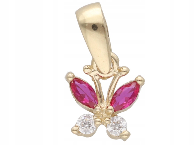 Zlatý přívěsek 585 motýlek růžový se zirkony, módní jako dárek 14k