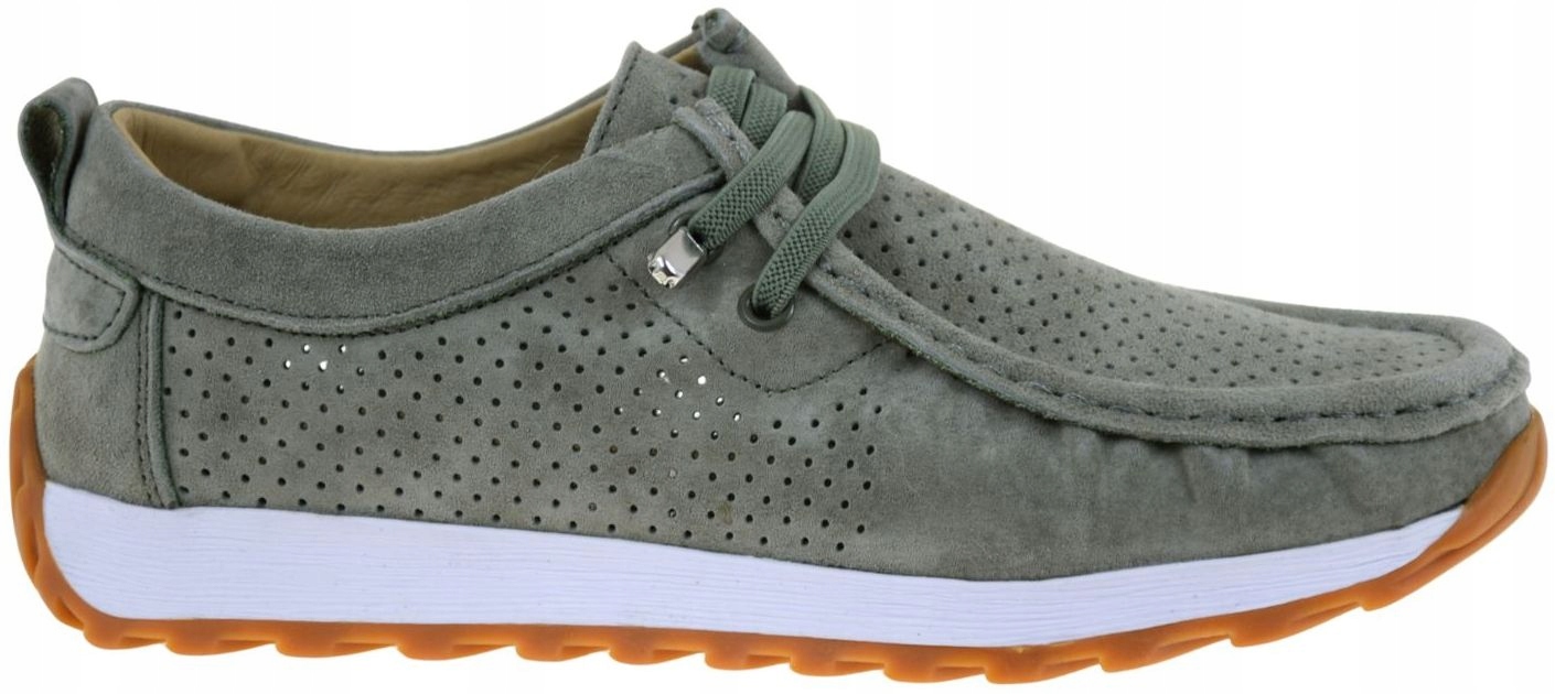 Mokasyny damskie zielone skórzane ażurowe loafersy Evento 26PB17-9772 R.40