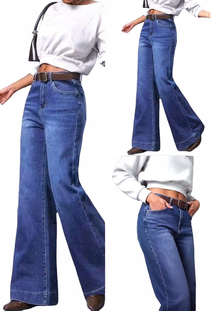 Damskie spodnie Premium dzwony jeans Niebieskie szeroka nogawka 42/XL