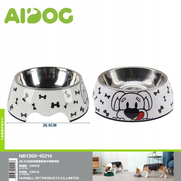 Levně Miska pro psa 26,5 cm s potiskem – Nerezová ocel a melamin