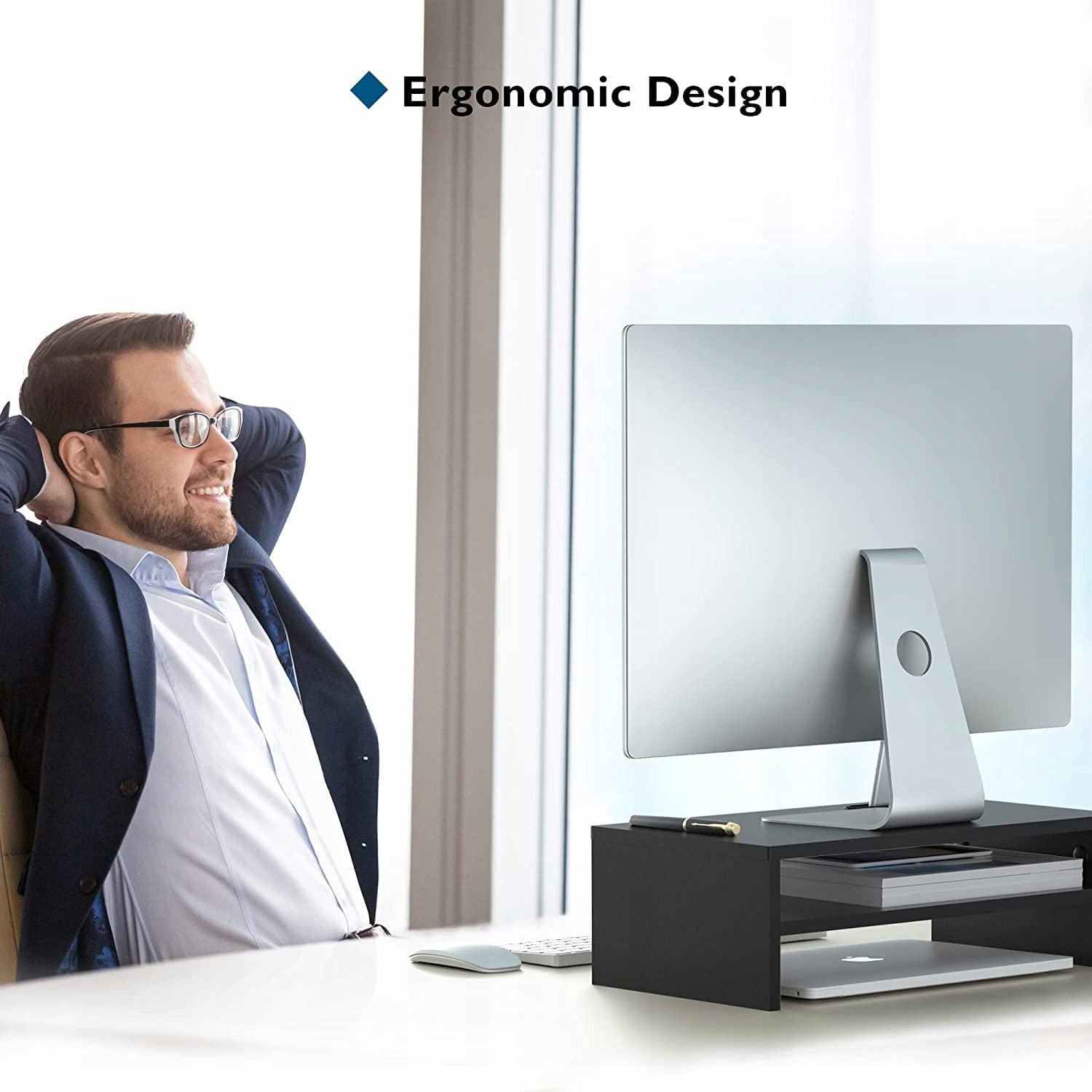 BONTEC STOJAK NA MONITOR PODSTAWKA POD LAPTOP KOMPUTER PC IMAC 42CM CZARNY — miniatura 6
