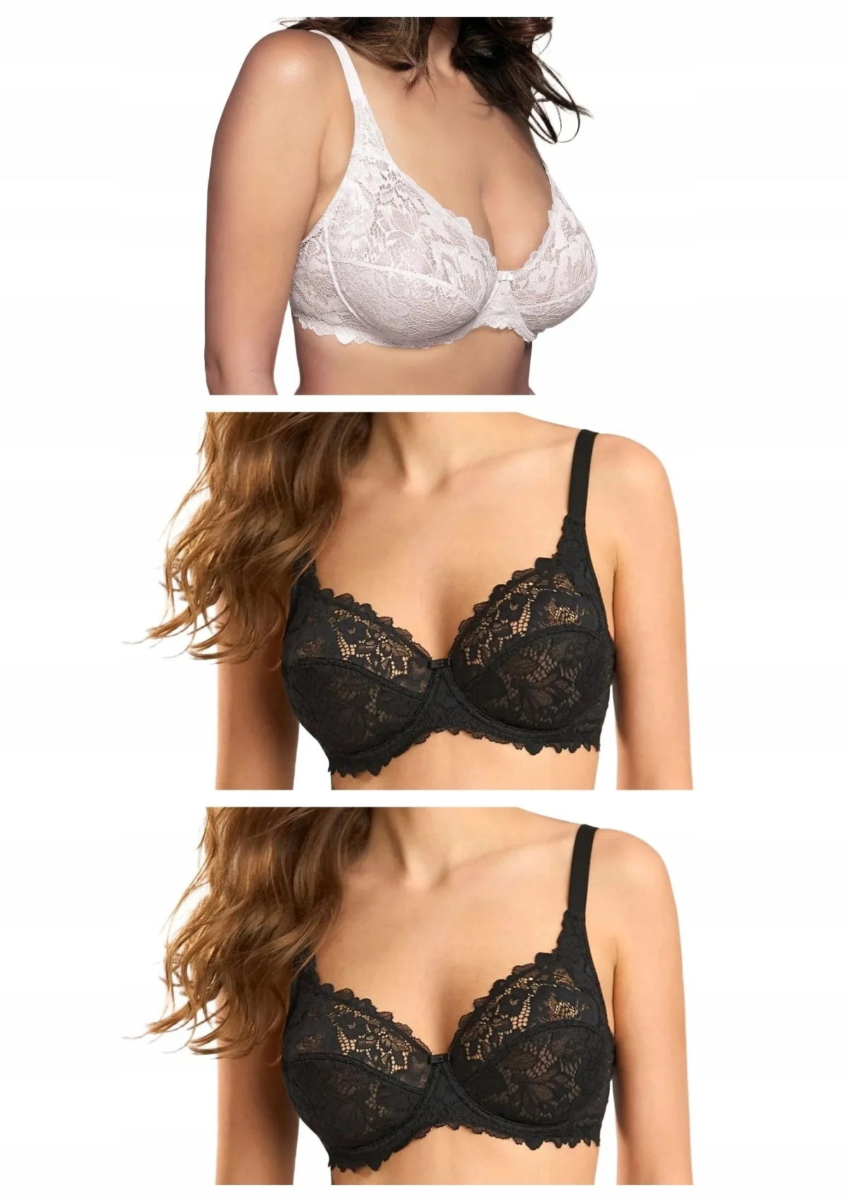 Lormar Curvy 400L měkká krajková podprsenka 3 ks 2x černá bílá 70C