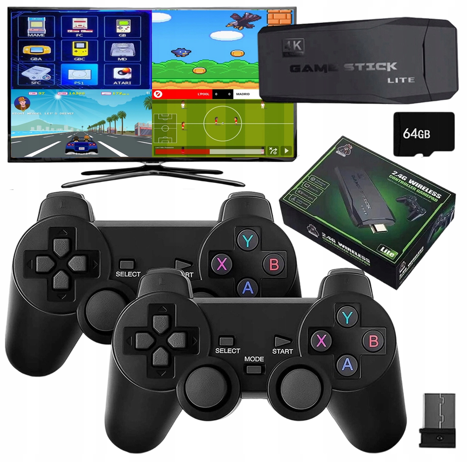 Konsola Retro Gra Telewizyjna Hdmi 20000 Gier 2 Pady Karta 64GB