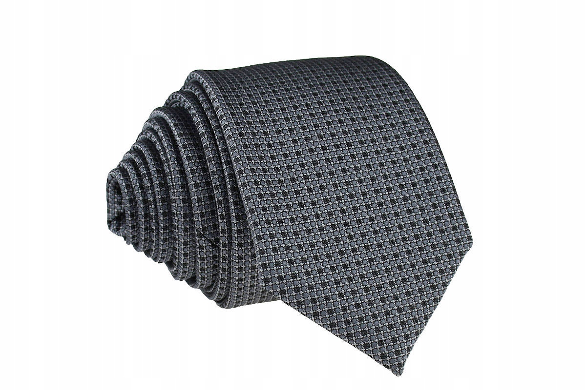 WĄSKI 6 cm KRAWAT SLIM SZARY W KROPKI KROPECZKI Marka Tissino
