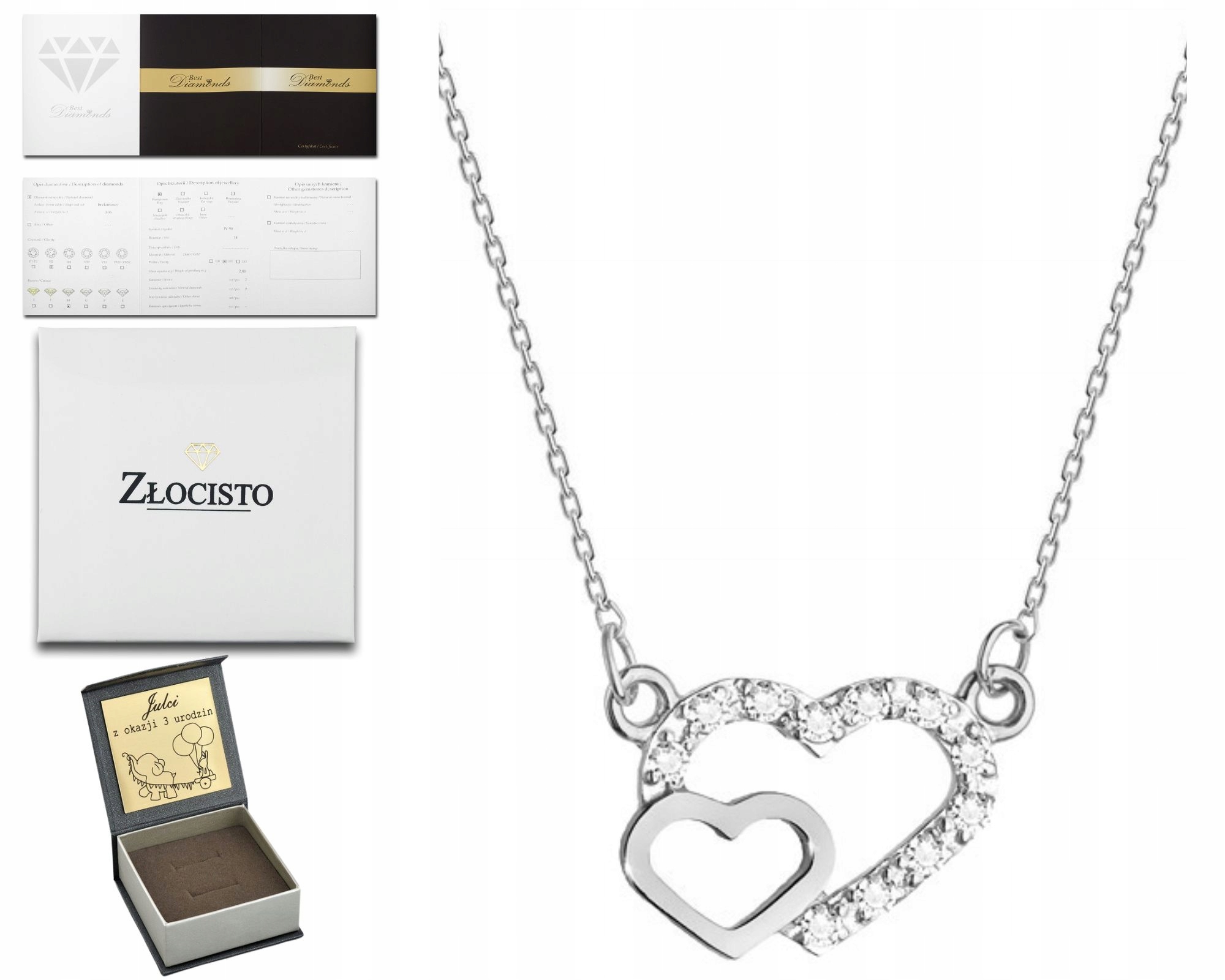 Náhrdelník Z Bílého Zlata, Srdce S Diamanty 585