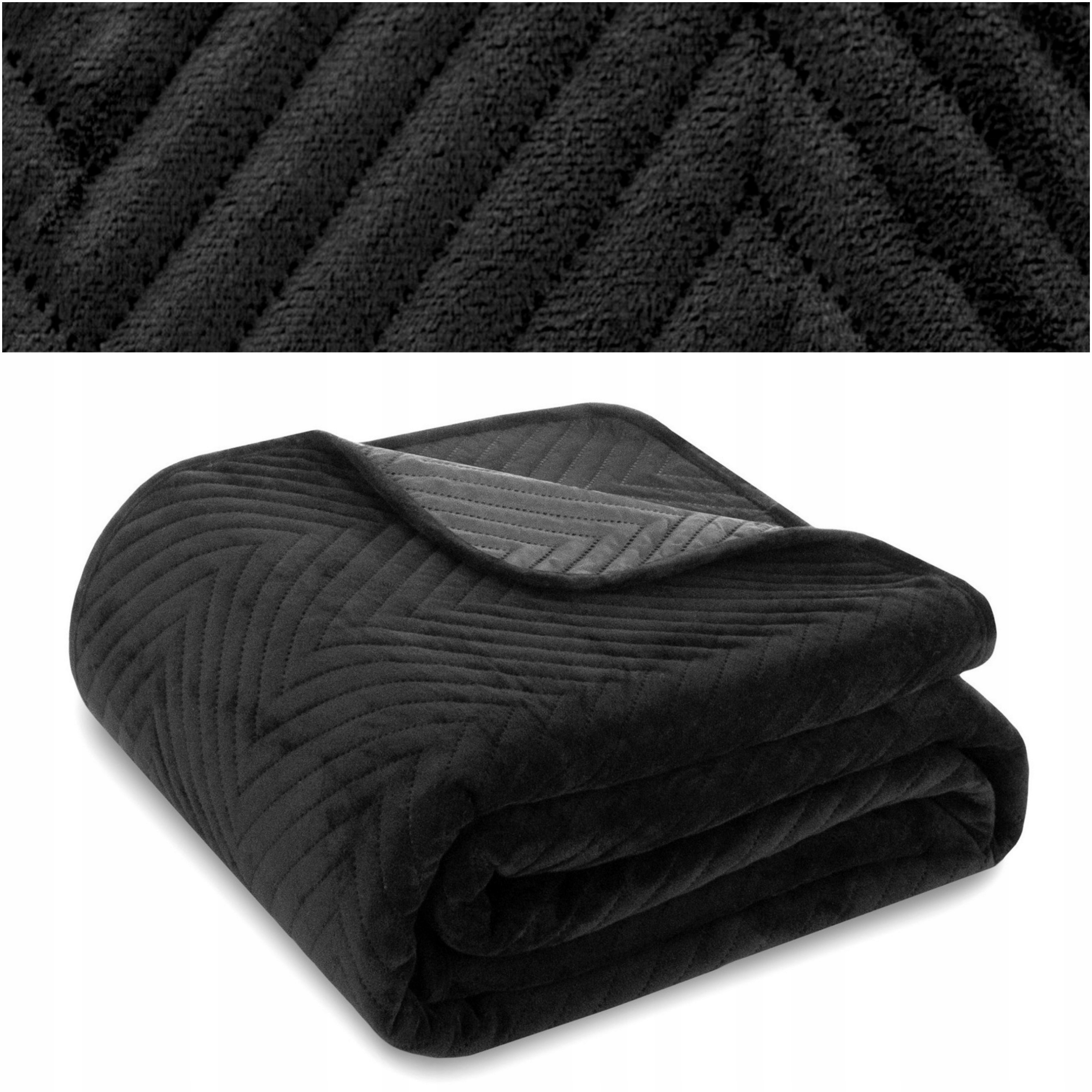 Přikrývka na postel pohovka 170x210 prošívaná jedle Welur Caden Černá