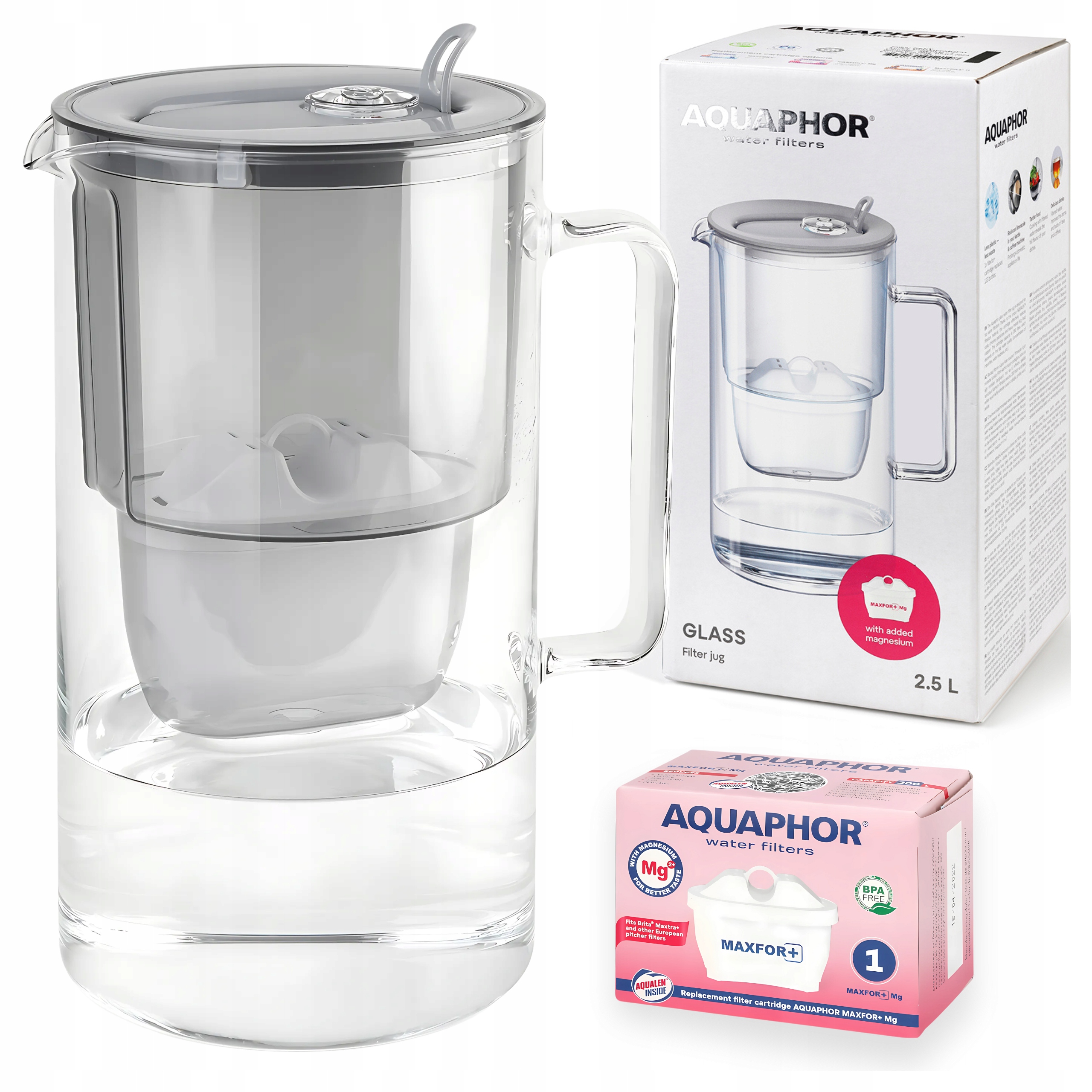 Filtrační konvice skleněná Aquaphor Glass Šedá filtr Maxfor Mg Hořčík