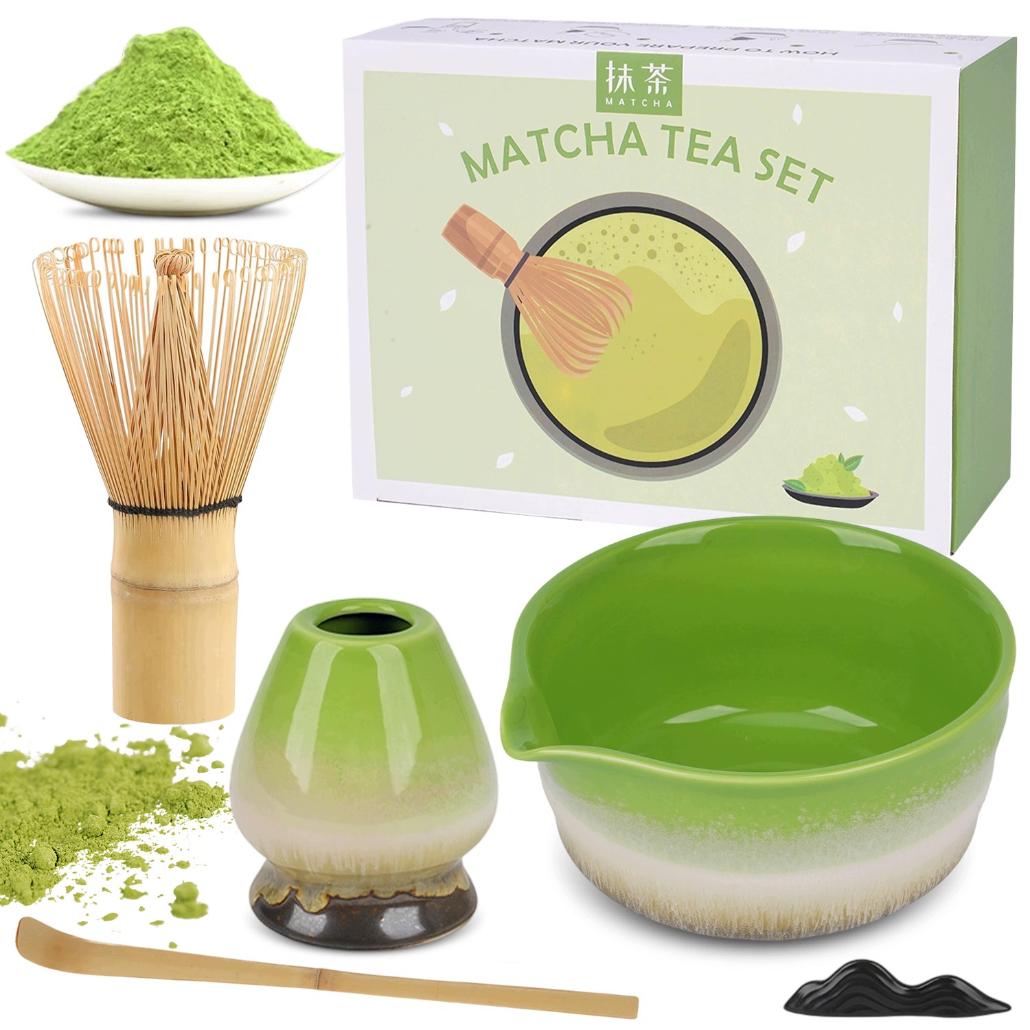 6V1 Prémiová Čajová Sada Matcha S Miskou Na Matchu, Metlou A Rukojetí