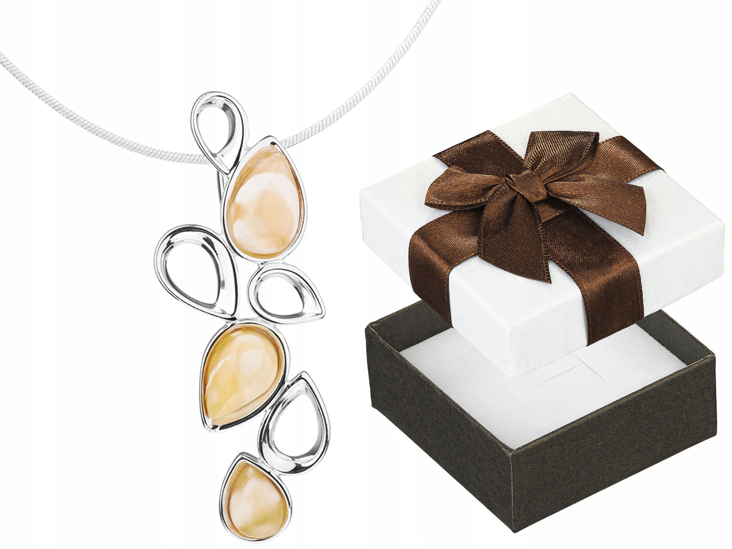 Krátký Stříbrný Dámský Ažurový Náhrdelník s Mléčným Jantarem Stříbro 45 cm