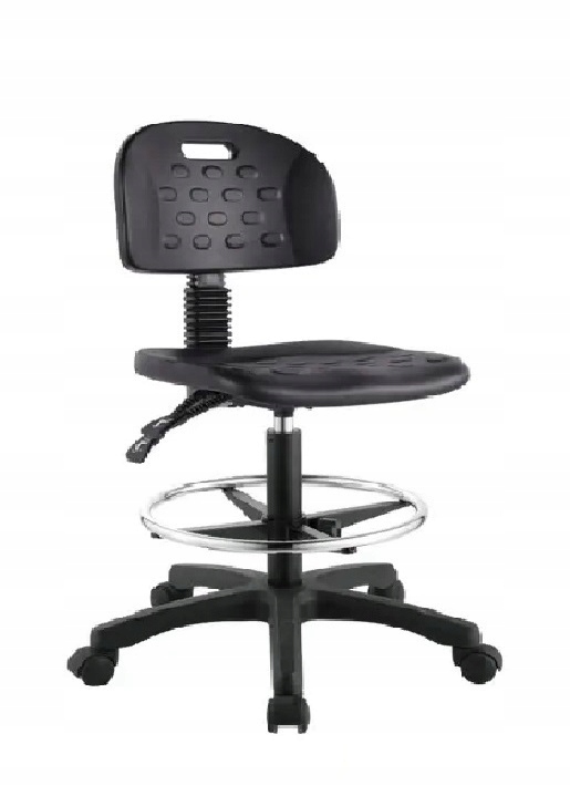 Priemyselná otočná pracovná stolička s operadlom, dielňa čierna, Wo Vysoká