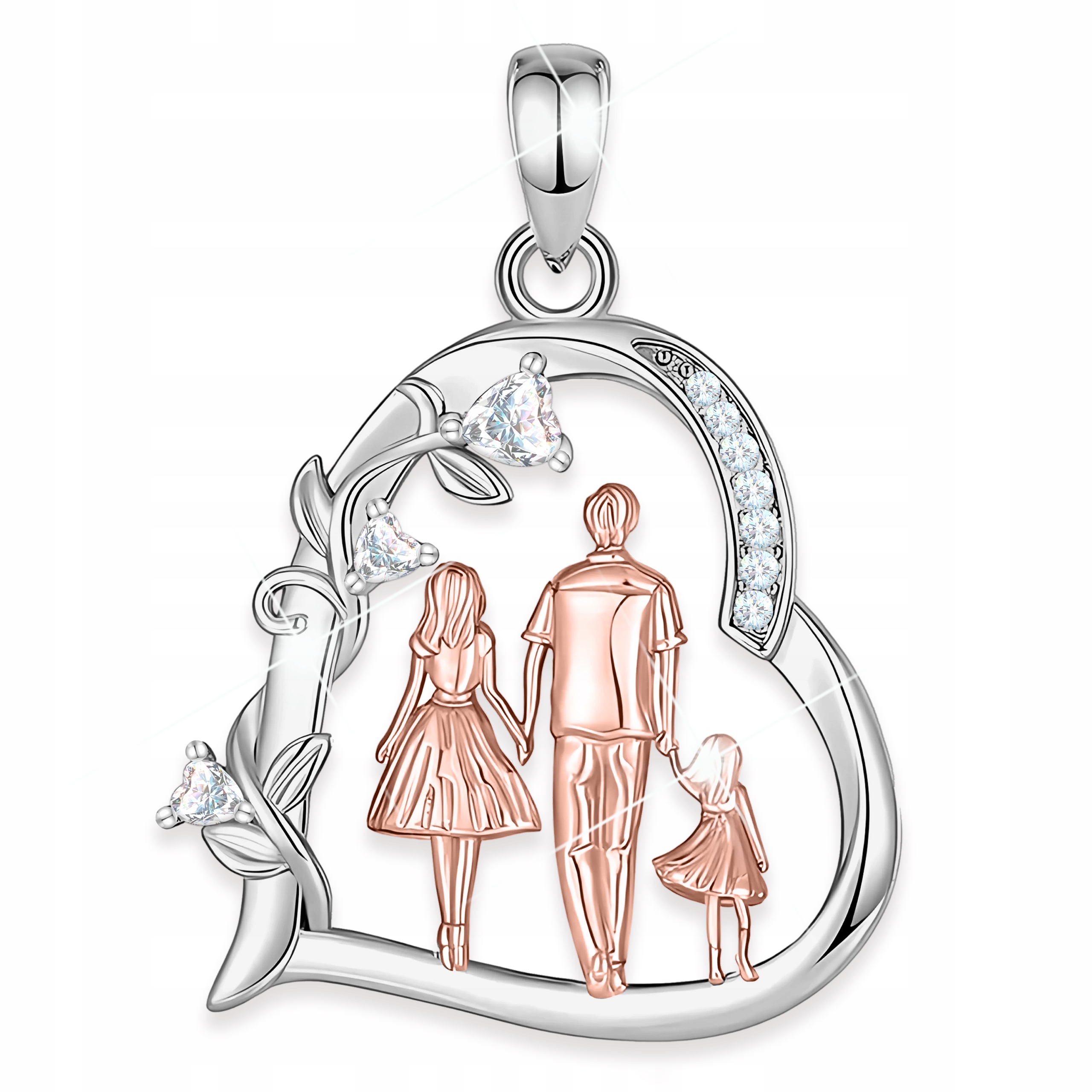 Stříbrný přívěsek na řetízek Srdce Rodina Maminka s dítětem Stříbro 925