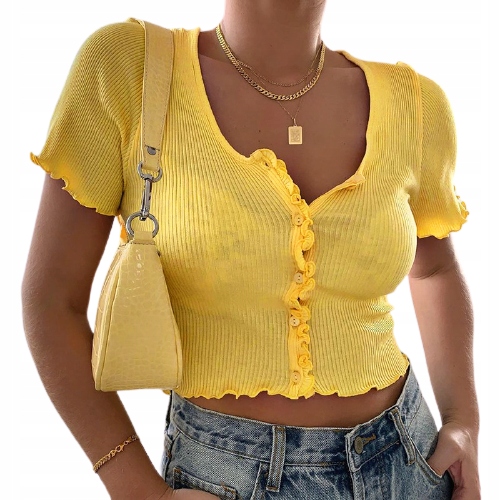 

Letnia Bluzka Bluzeczka Krótka W Prążki Na Guziki