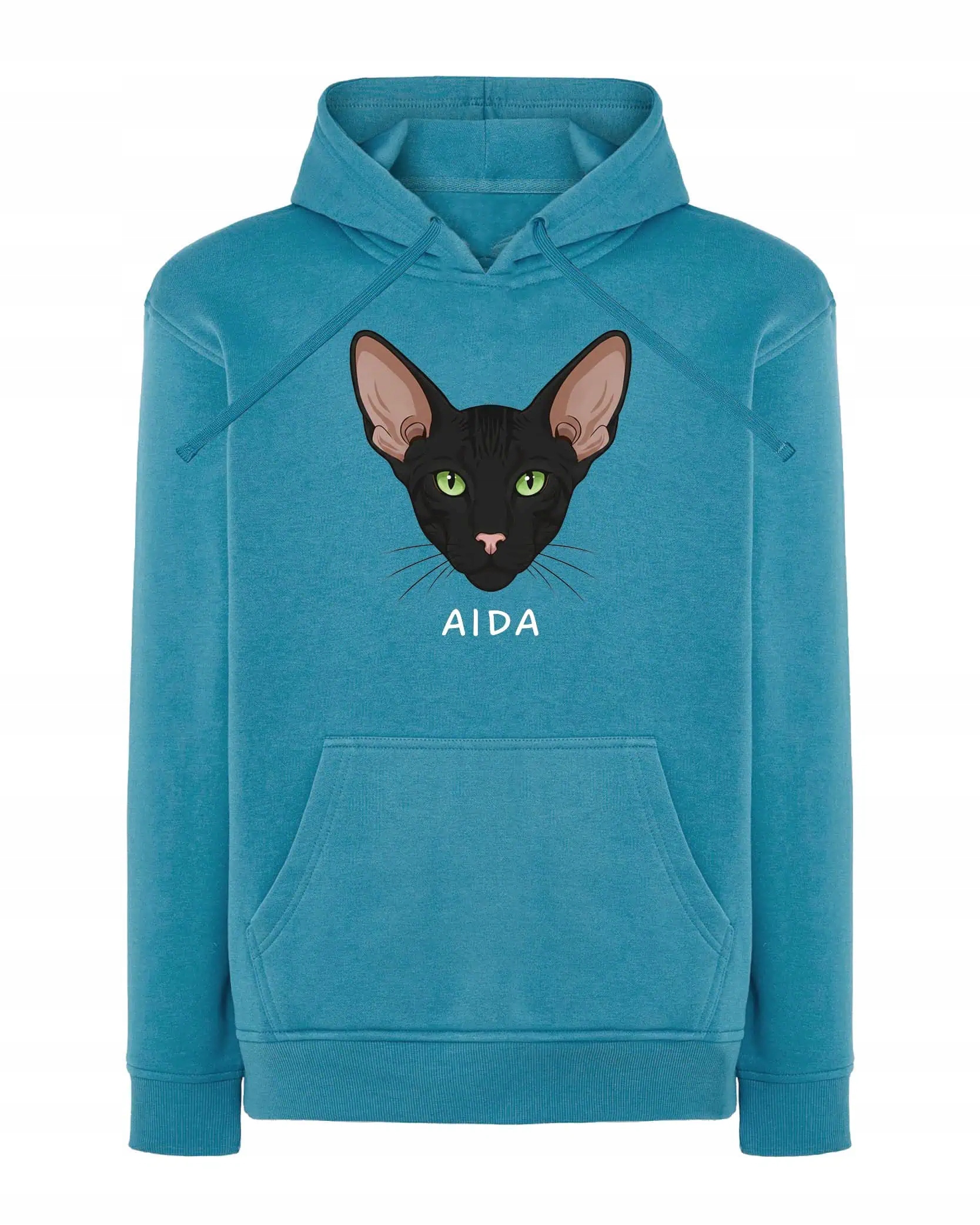 Mikina s kapucí Orientální černá Personalizovaná Kočka Pupil modrá XL