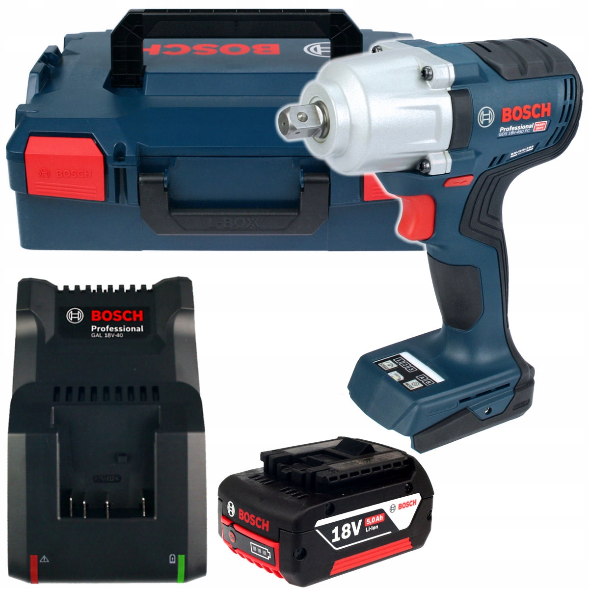 KLUCZ UDAROWY BEZSZCZOTKOWY GDS 18V-450 PC BOSCH 1x5,0Ah L-BOXX