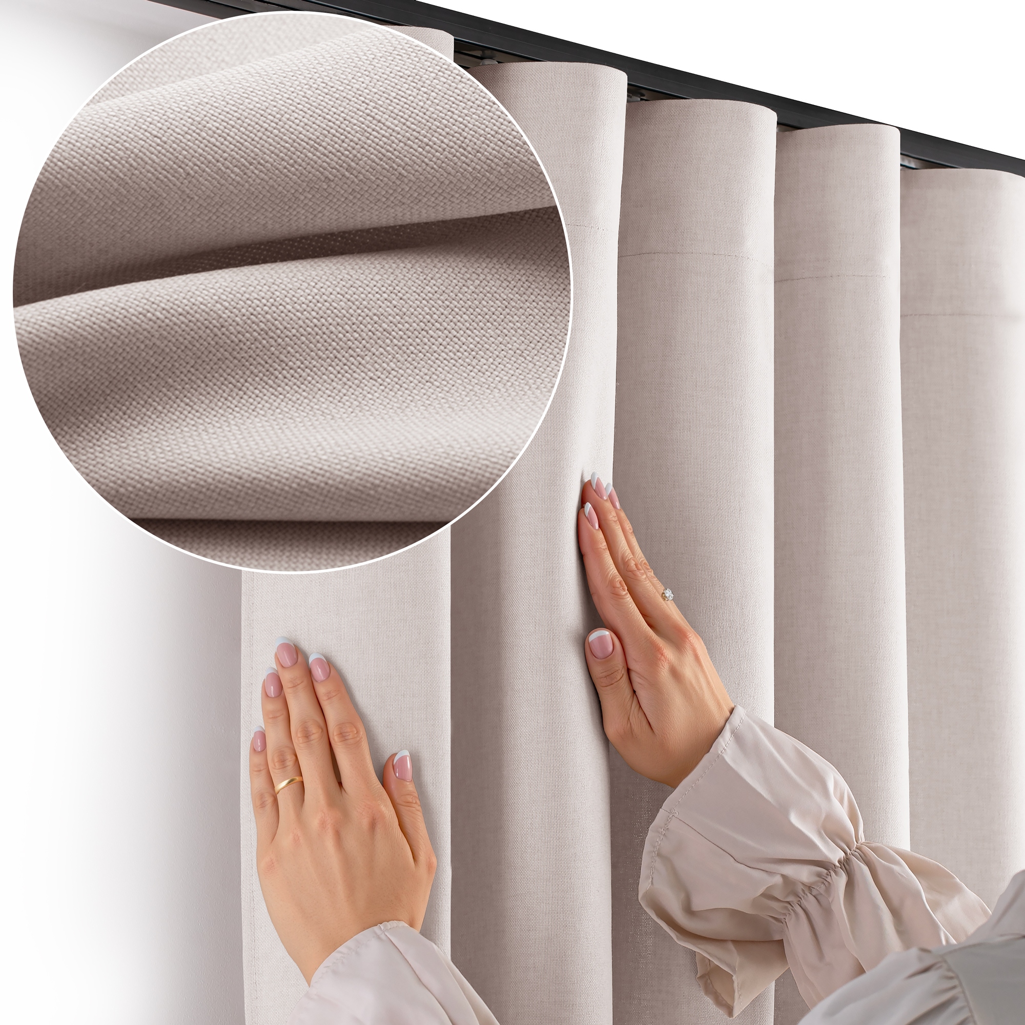 Filumi Závěs béžová světlá vazba len páska vlna do obývacího pokoje 200x275