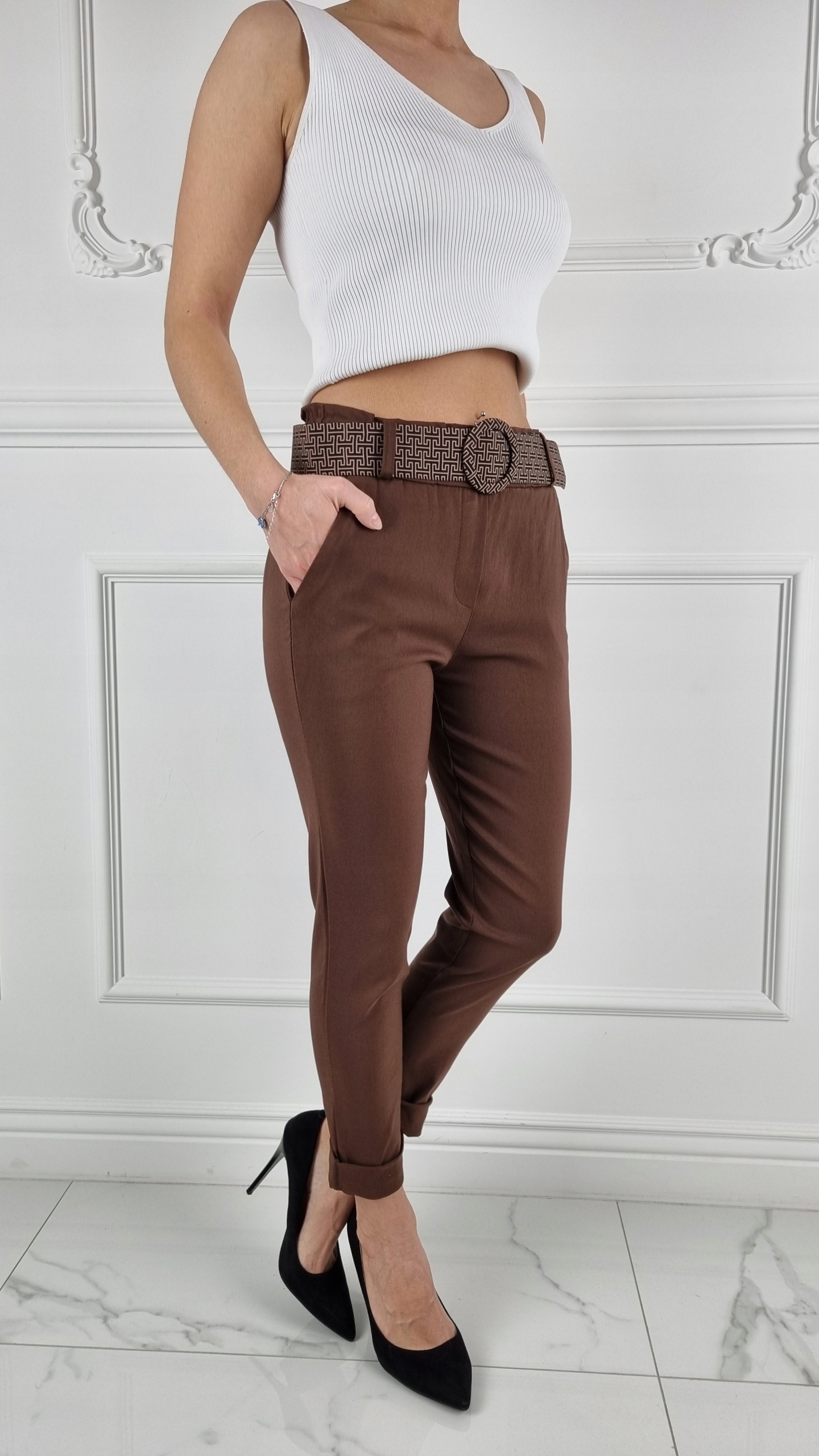 #ELASTYCZNE - SPODNIE - DAMSKIE - W GUMKĘ - PASEK# Fason rurki