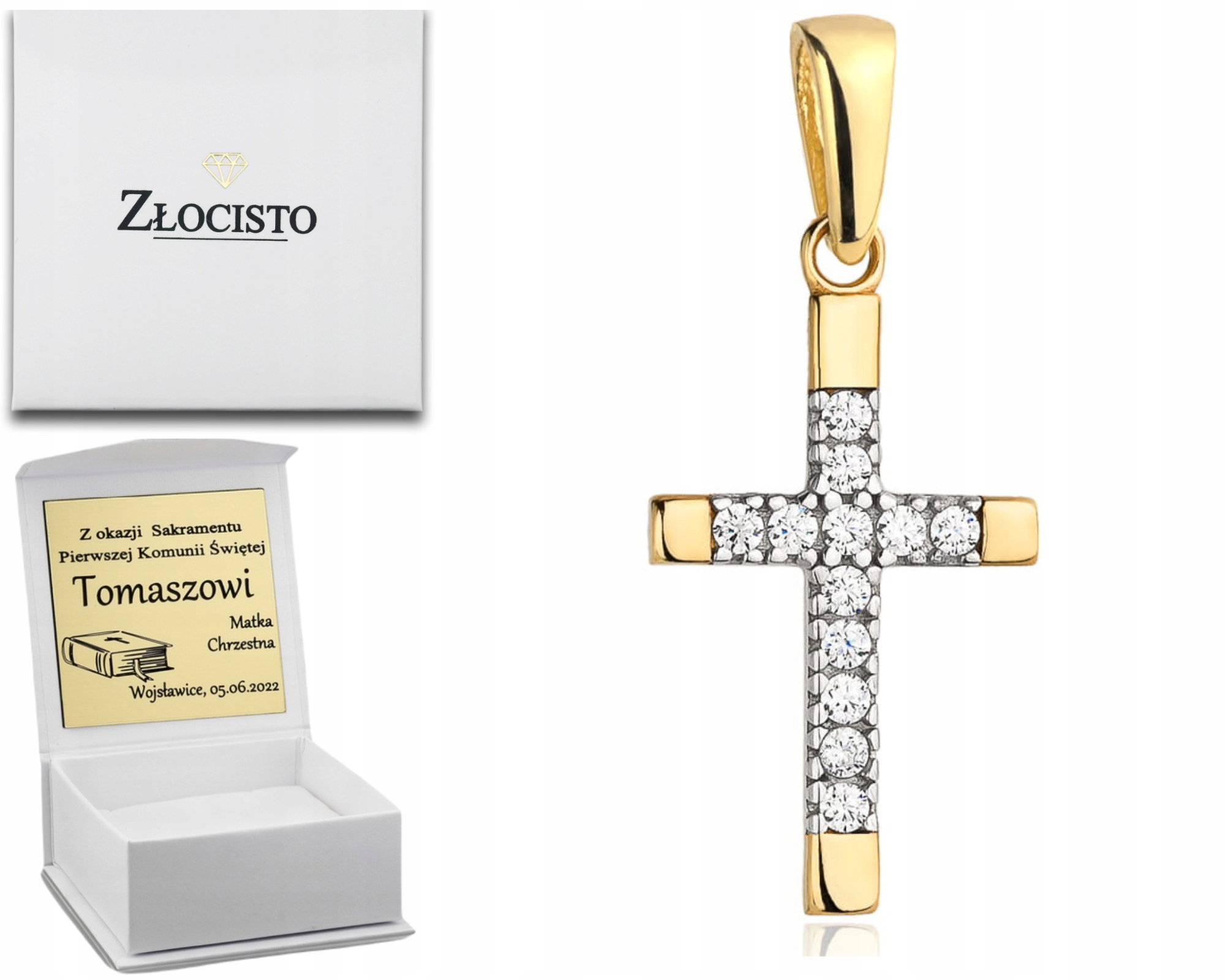 Zlatý Křížek Zdobený Zirkony 585 Gravírování Dárek Pro Každou Příležitost