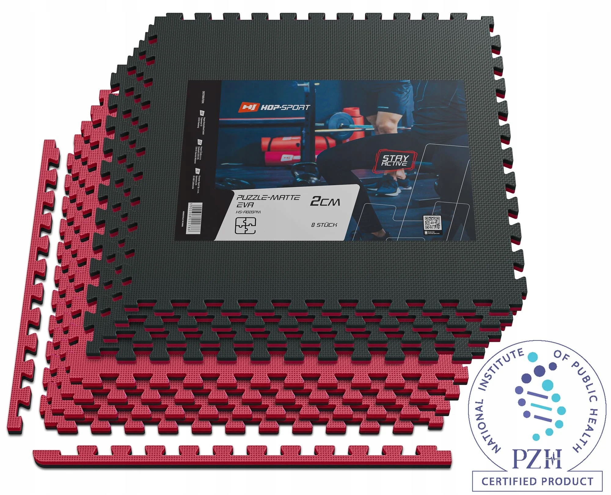 Podložka puzzle Eva 2cm 8 ks černo červená