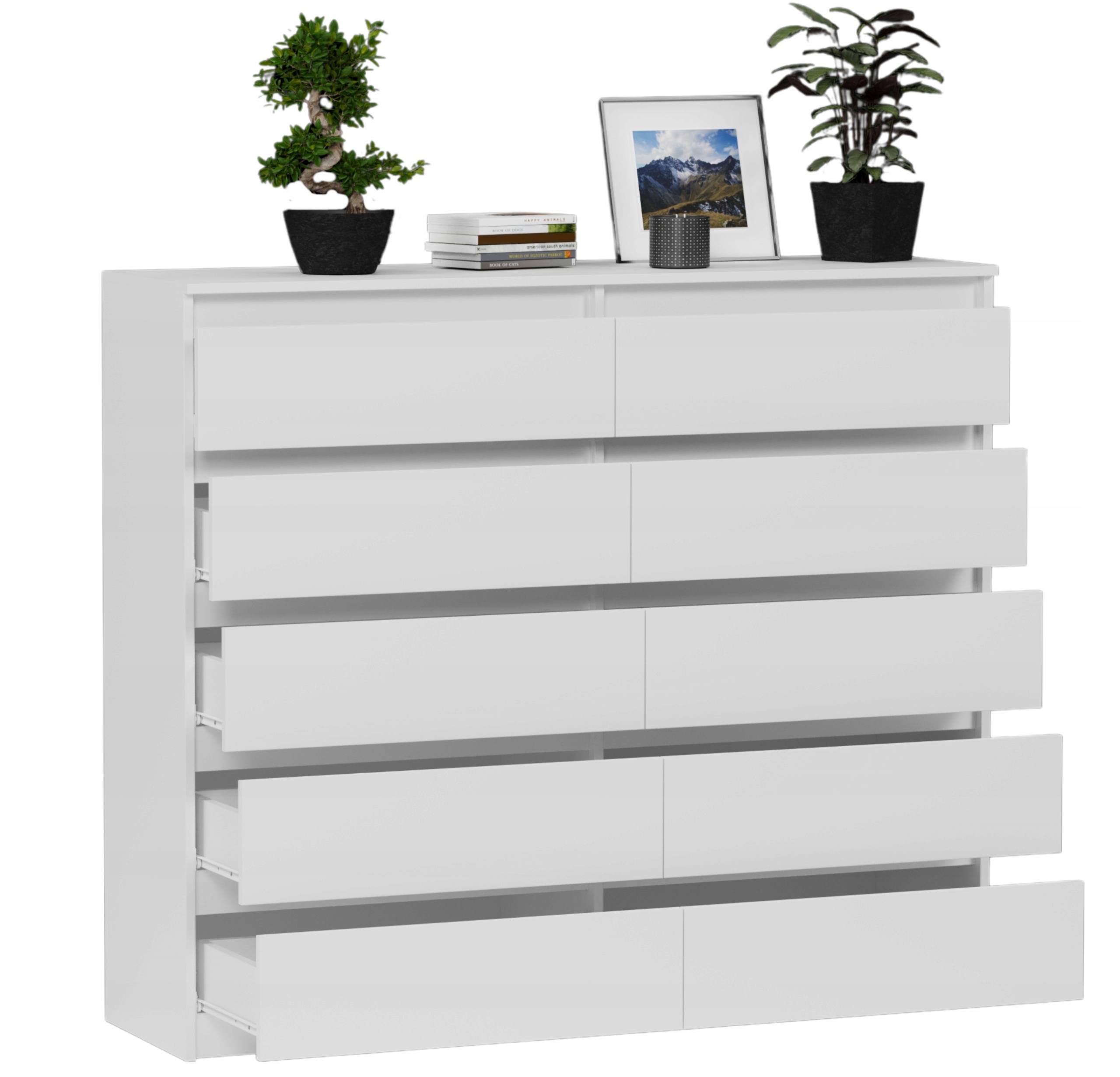 Nowoczesna KOMODA 140CM SZAFKA 10 SZUFLAD BIAŁA PL