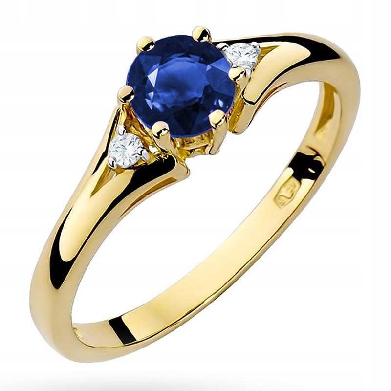 Zlatý Prstýnek Safír 0,50 ct Brilianty Gravírování