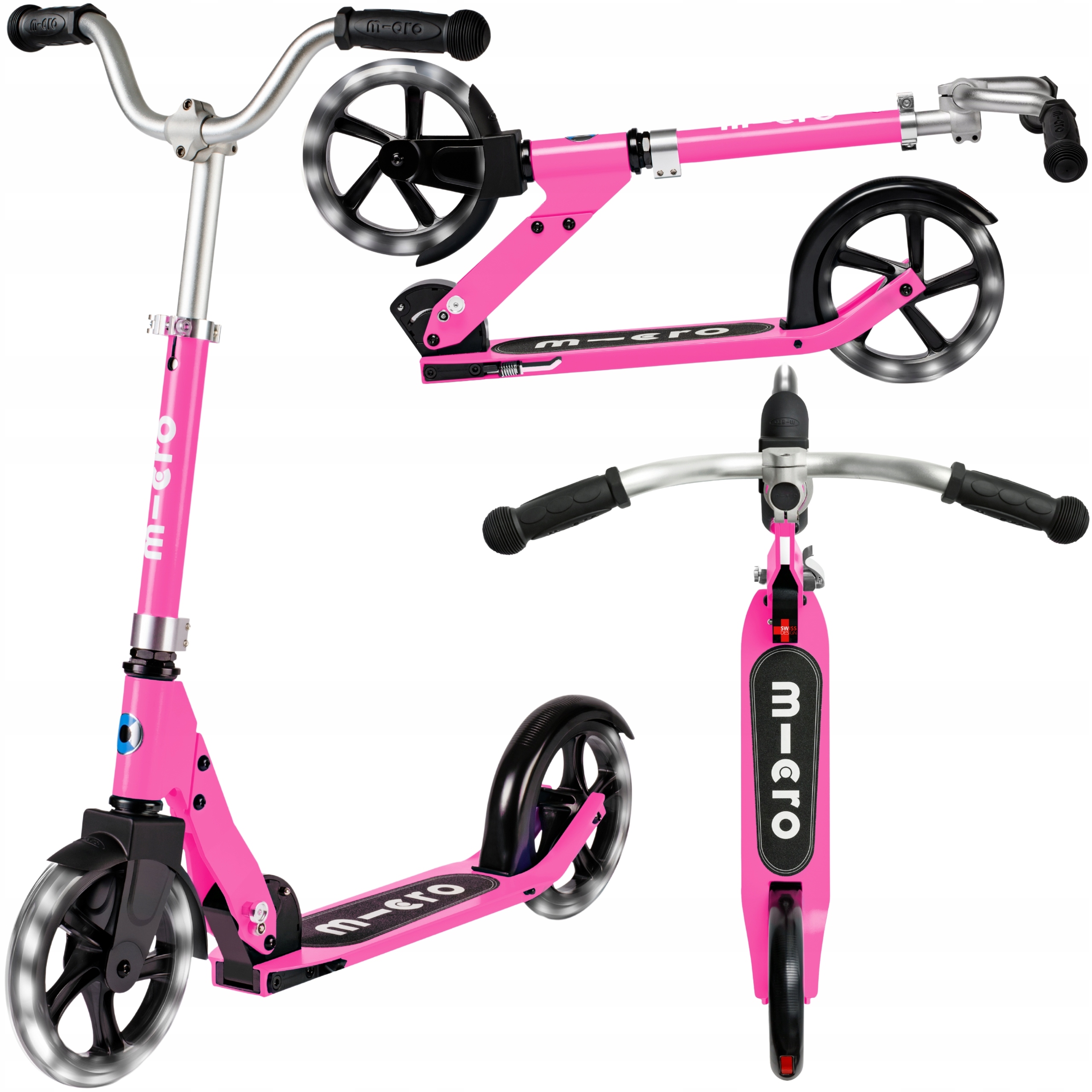 Hulajnoga dla Dzieci Micro Cruiser Składana Miejska Duże Koła Led Różowa