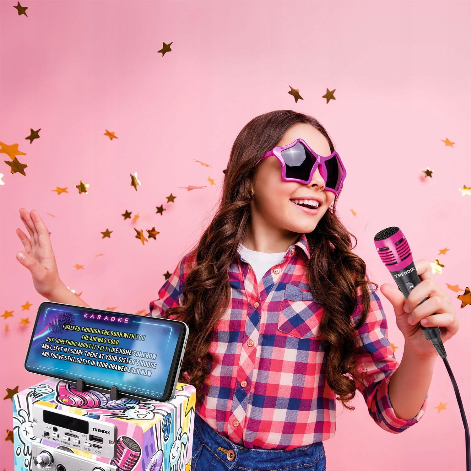 TRENDIX Karaoke Dla Dzieci Różowy Zestaw Z 2 Mikrofonami USB Bluetooth SD — miniatura 5