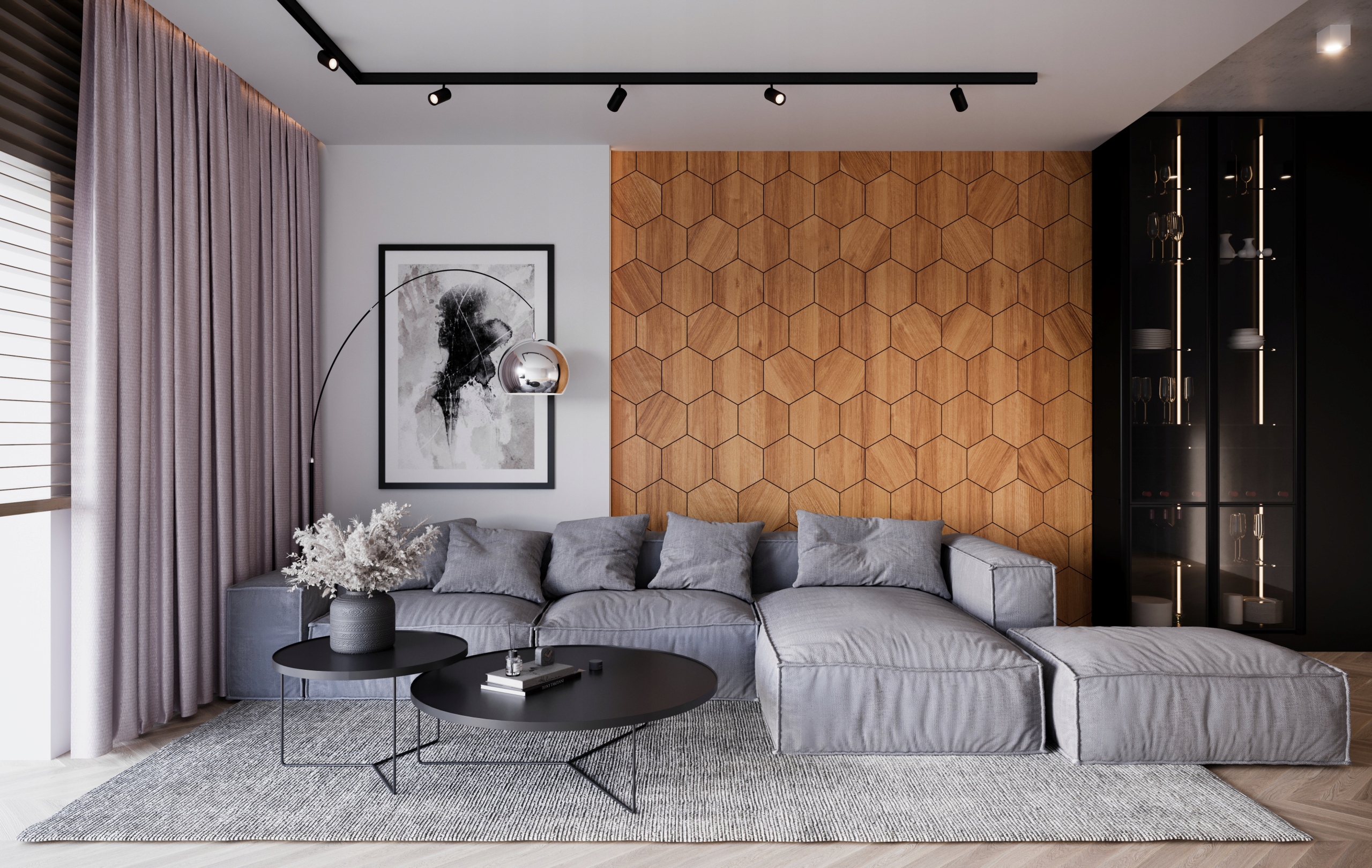 PANELE ŚCIENNE DREWNO BEZ SĘKÓW HEKSAGONY MIDI 3D Gama kolorystyczna odcienie brązu i beżu