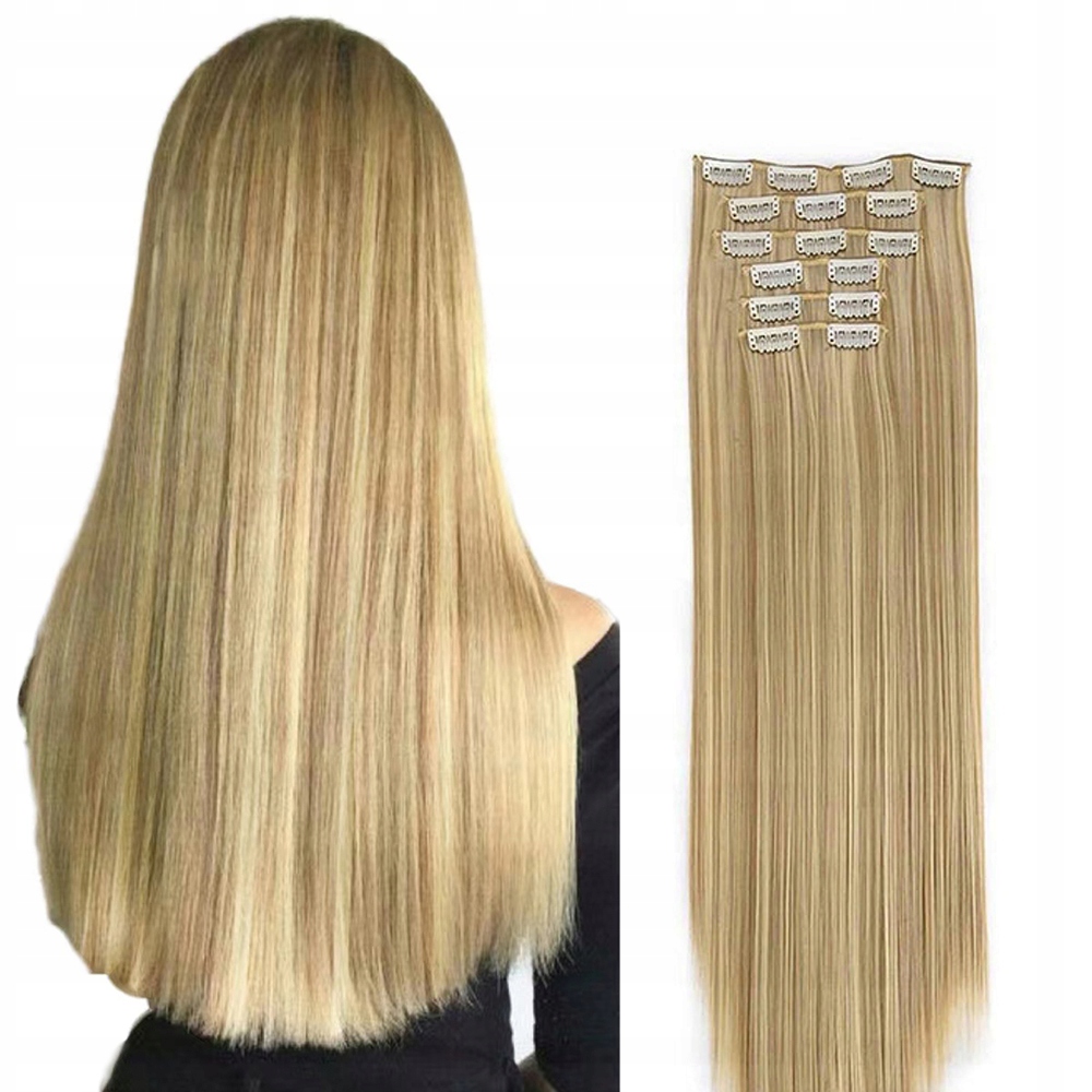 Blond Clip In Prodlužování Vlasů 60cm Syntetické Rovné Dlouhé