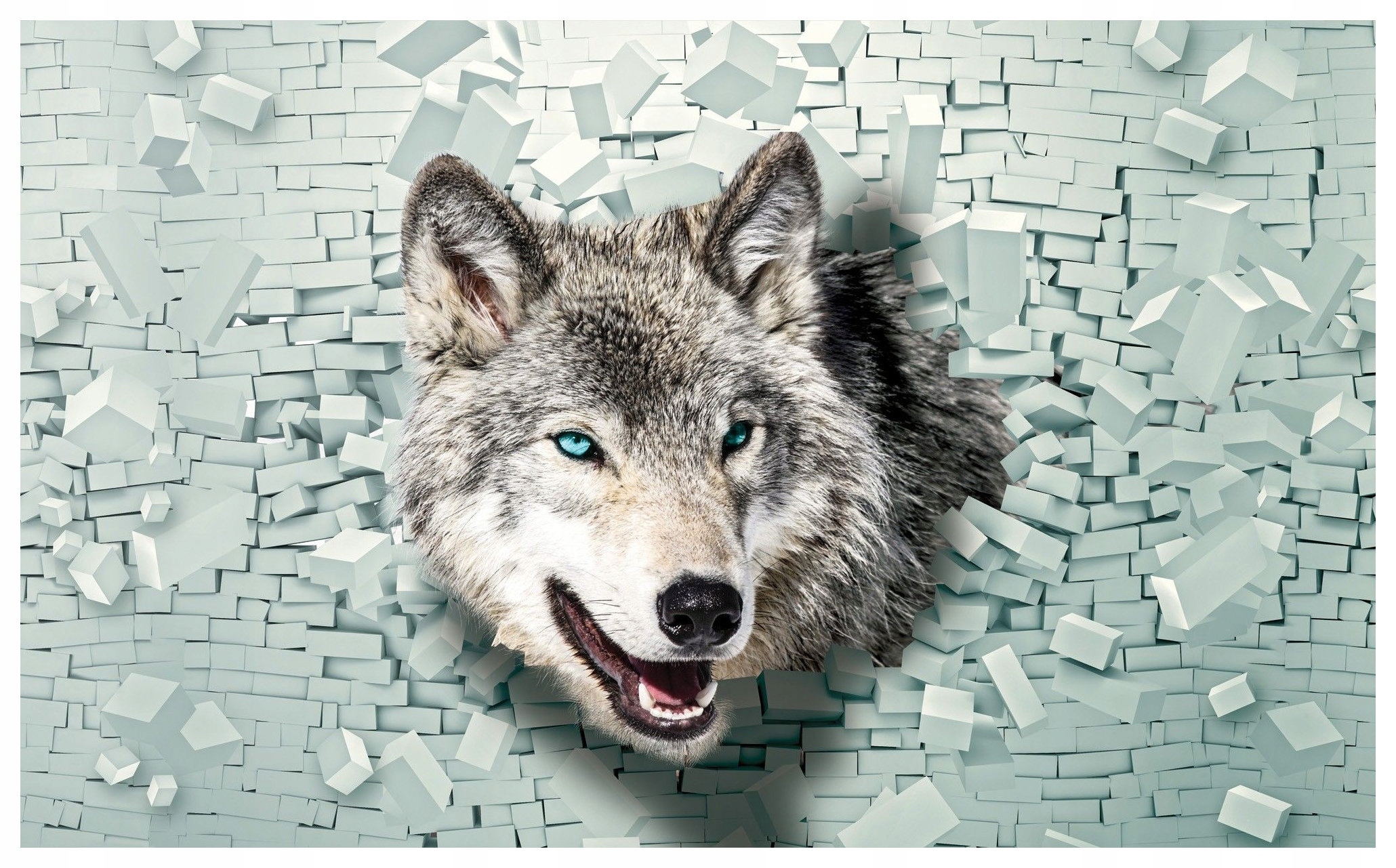 Fototapeta Vlk Prechod cez stenu divoká sila v očiach 312x219 lepidlo