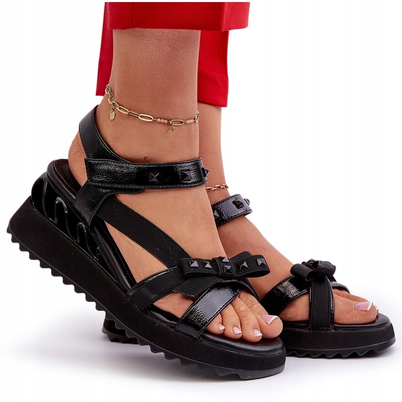 Dámské Sandály S Mašličkou Na Platformě A Podpatku D&a CR956 Černé 38