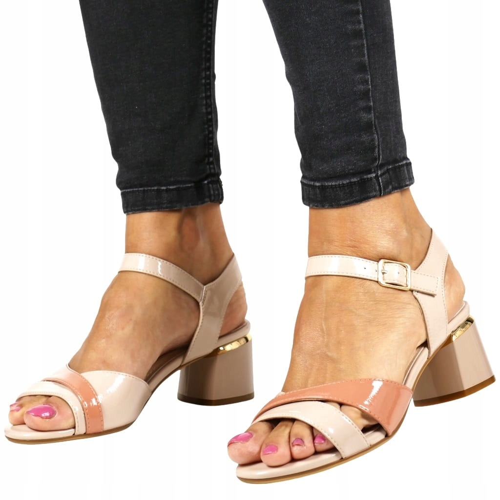Růžové Béžové Dámské Sandály Na Podpatku, Pohodlné, Elegantní, Módní, Velikost 40