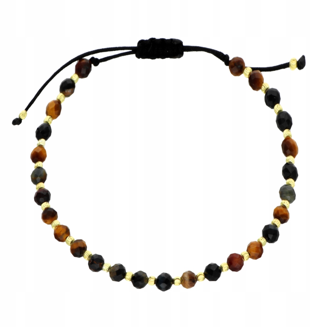 Provázkový náramek s tygřím, sokolim a buvolím okem, pozlacený