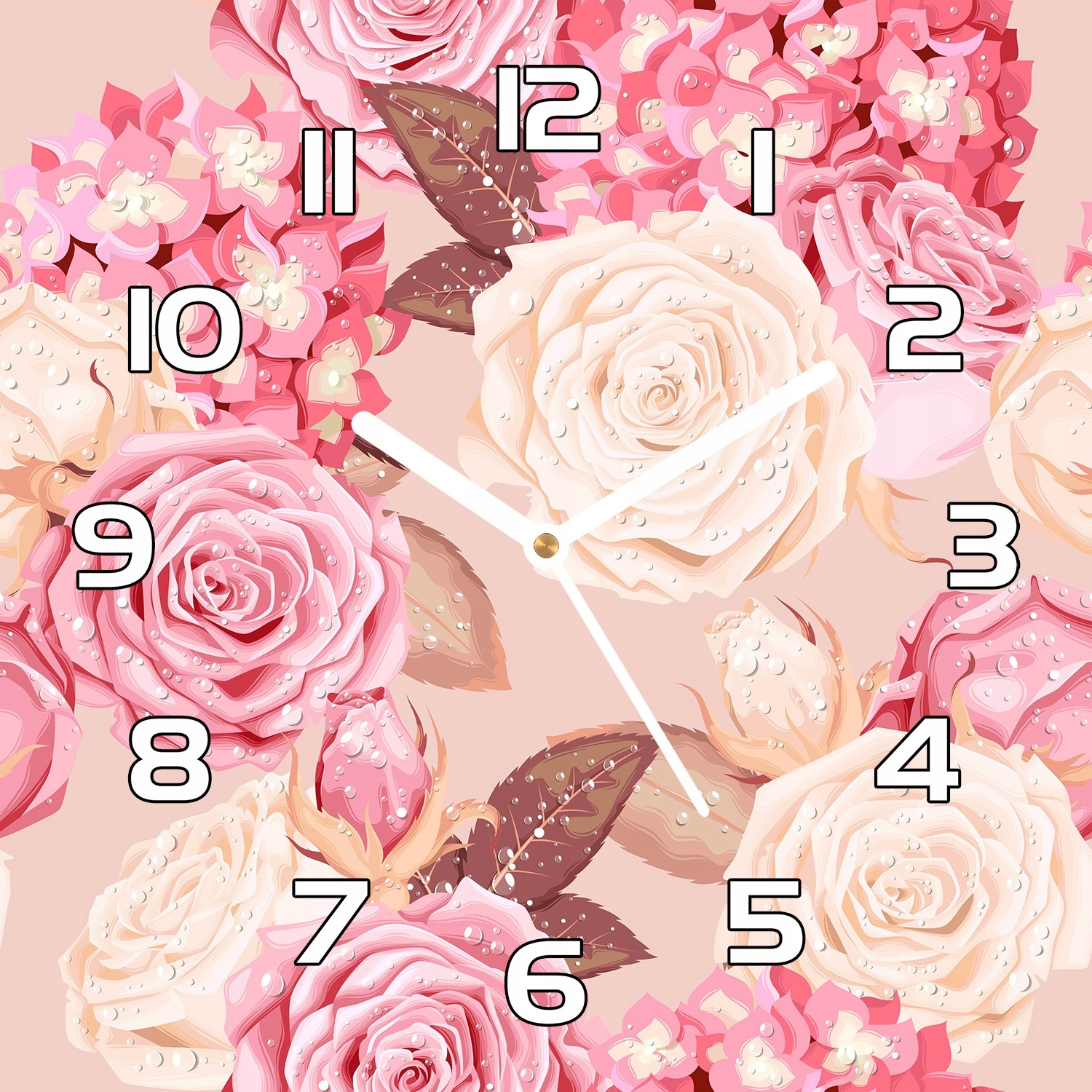 

Cichy Ścienny zegar szklany Róże i hortensje 30x30