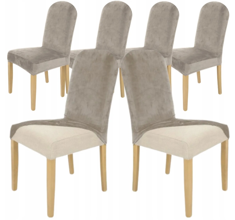 6 Ks Potah Na Židli Zaoblený Chladný Béžový Velur Elastický, Silný
