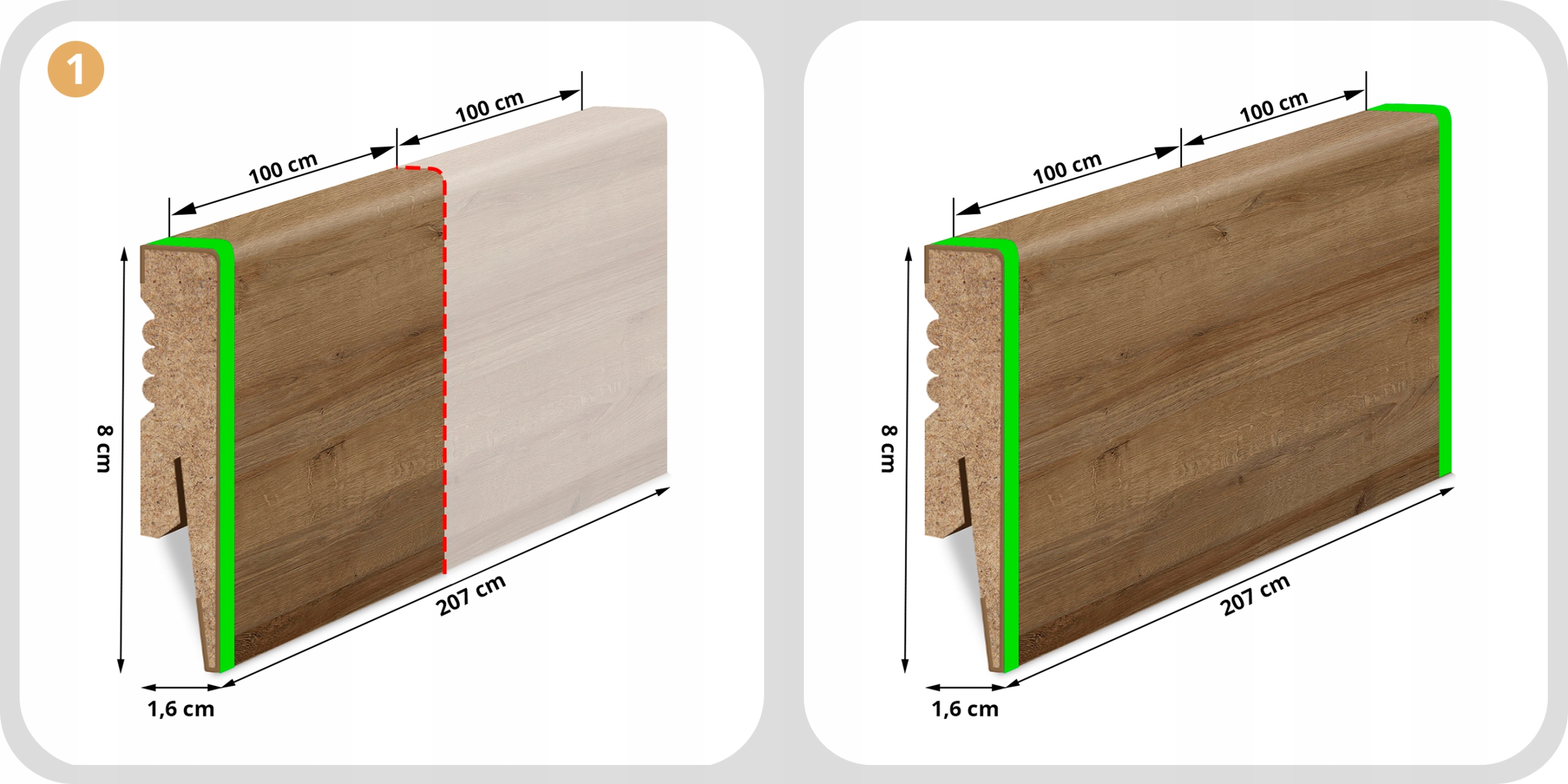80x16mm LISTWA PRZYPODŁOGOWA DĄB ARTISAN MDF DEKORACYJNA COKÓŁ PROMIEŃ R2 Kolor dąb